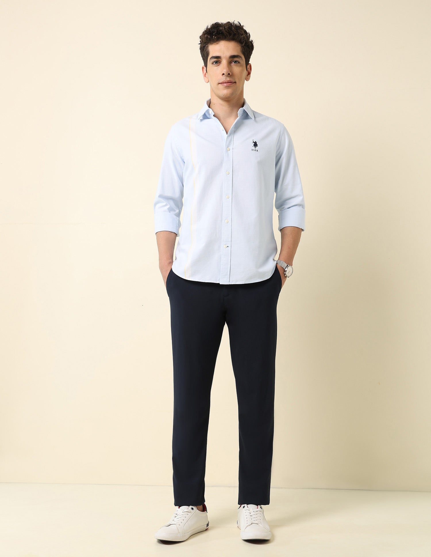 Pure Cotton Vertical Striped Shirt Light Blue - U.S. POLO ASSN. | Large