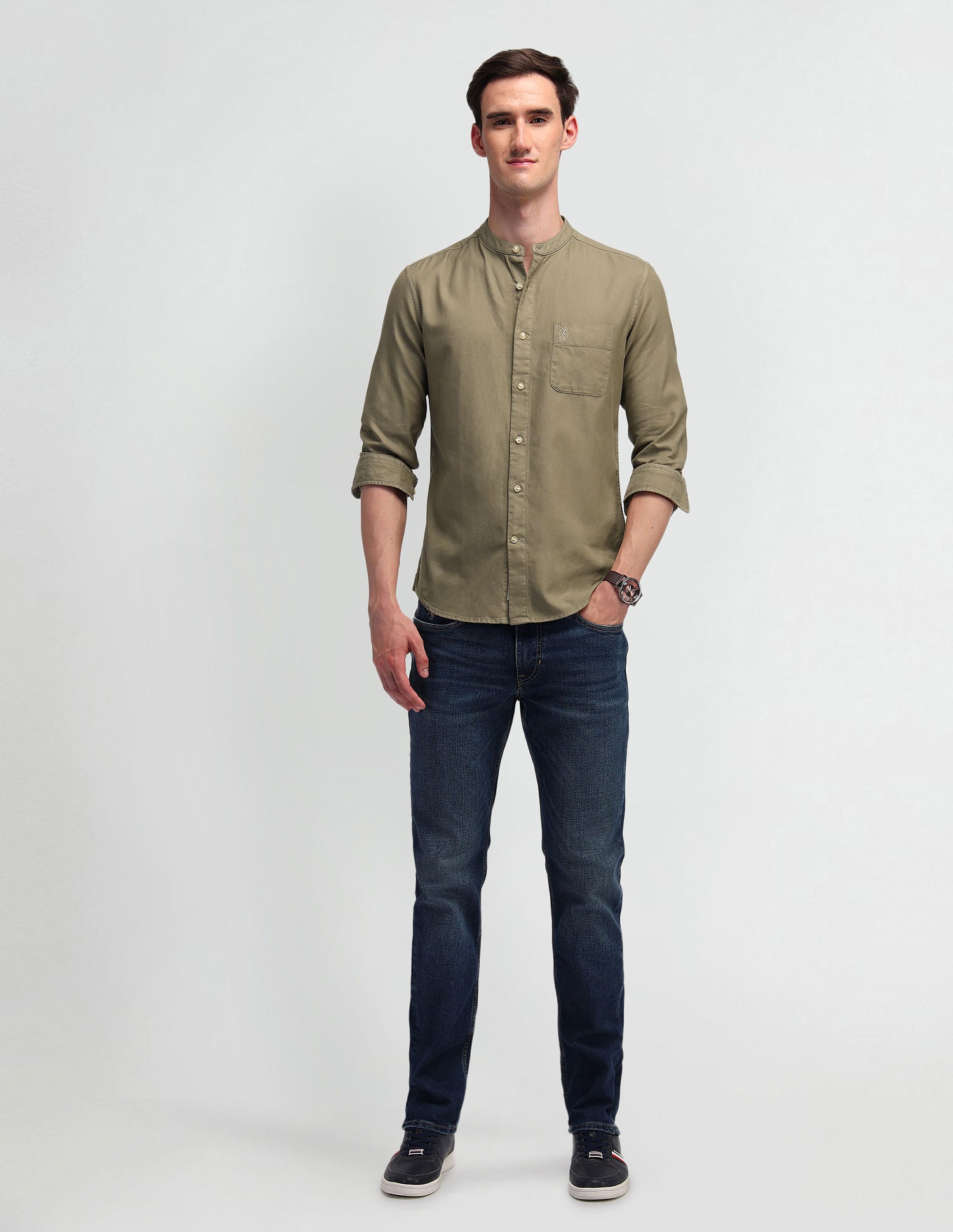 Solid Slim Fit Shirt Khaki - U.S. Polo Assn. India | Large