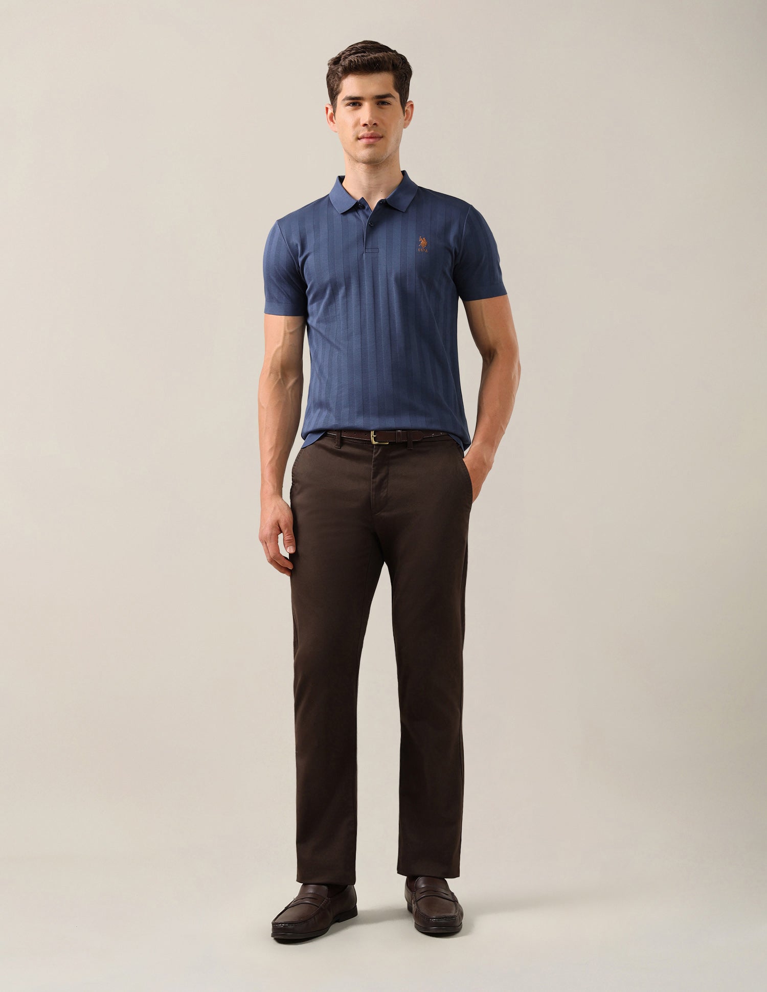 Self Design Vertical Striped Slim Fit Polo Shirt Blue - U.S. Polo Assn. India | Large