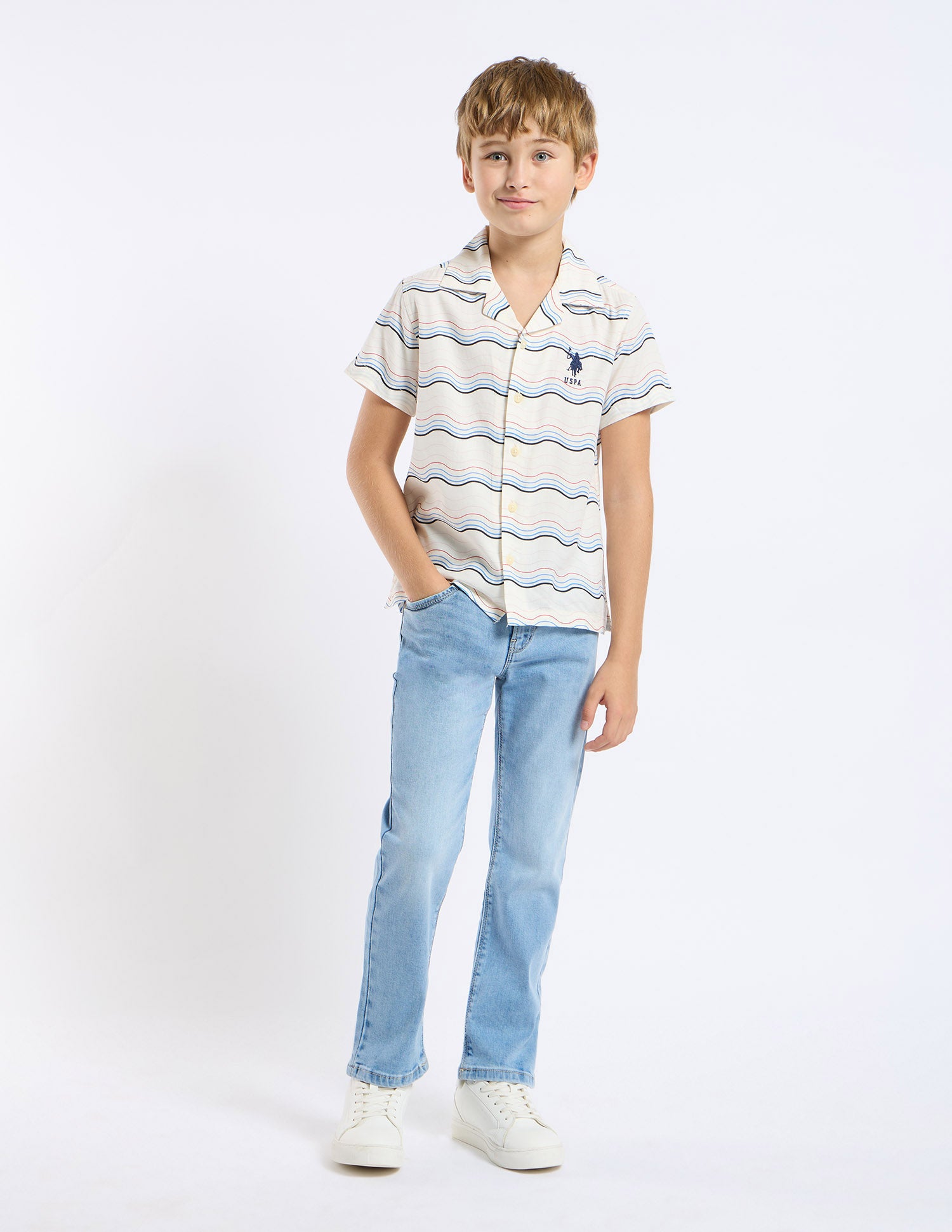 Boys All Over Printed Relaxed Fit Shirt Beige - U.S. POLO ASSN. | Large