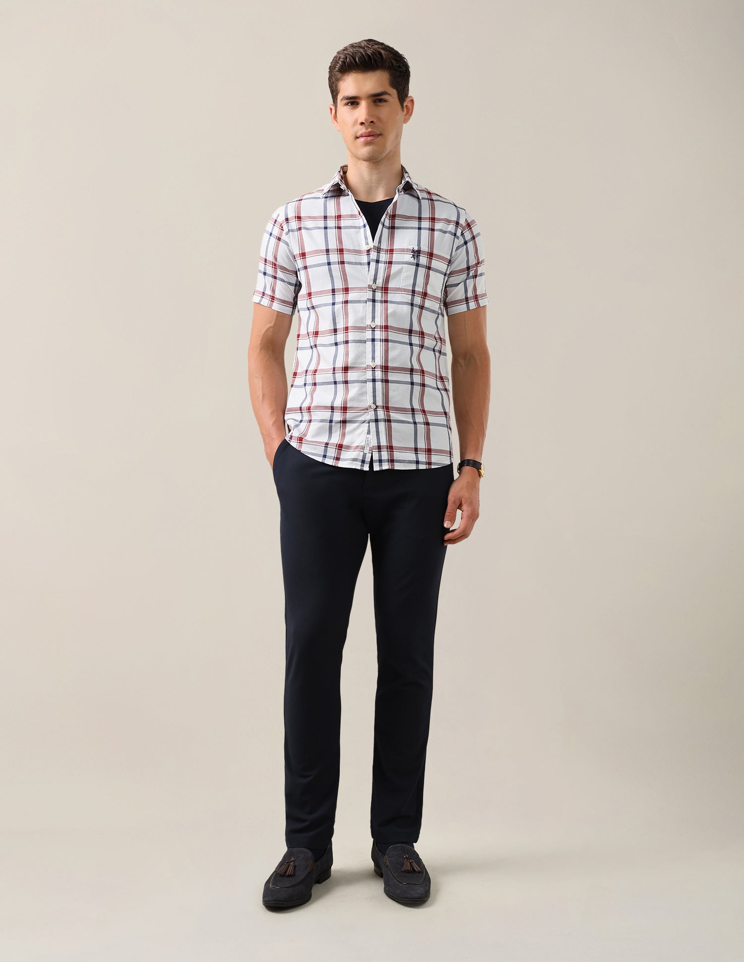 Grid Tattersall Checked Tailored Fit Shirt Red - U.S. Polo Assn. India | Large