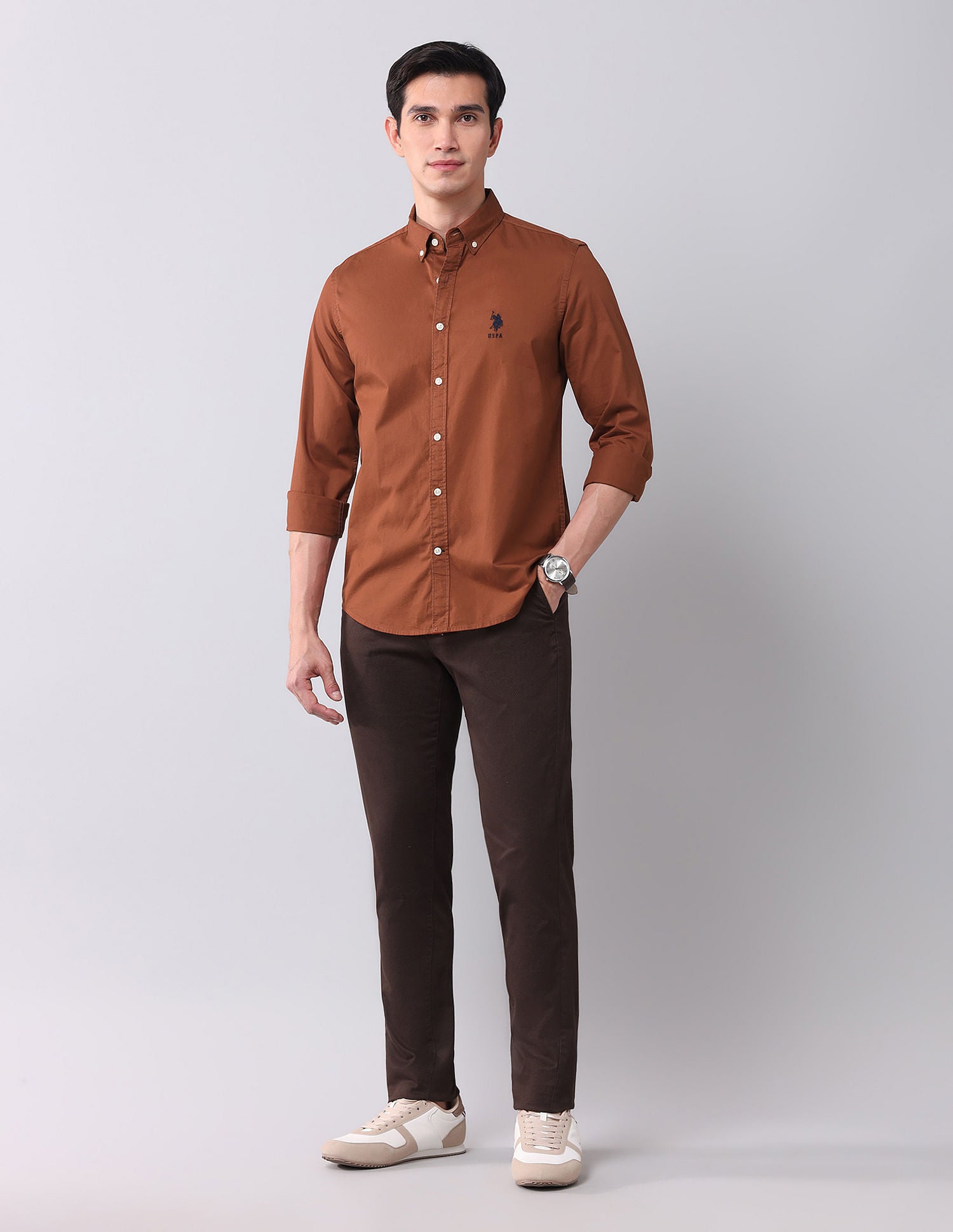 Regular Fit Twill Solid Shirt Rust - U.S. POLO ASSN. | Large