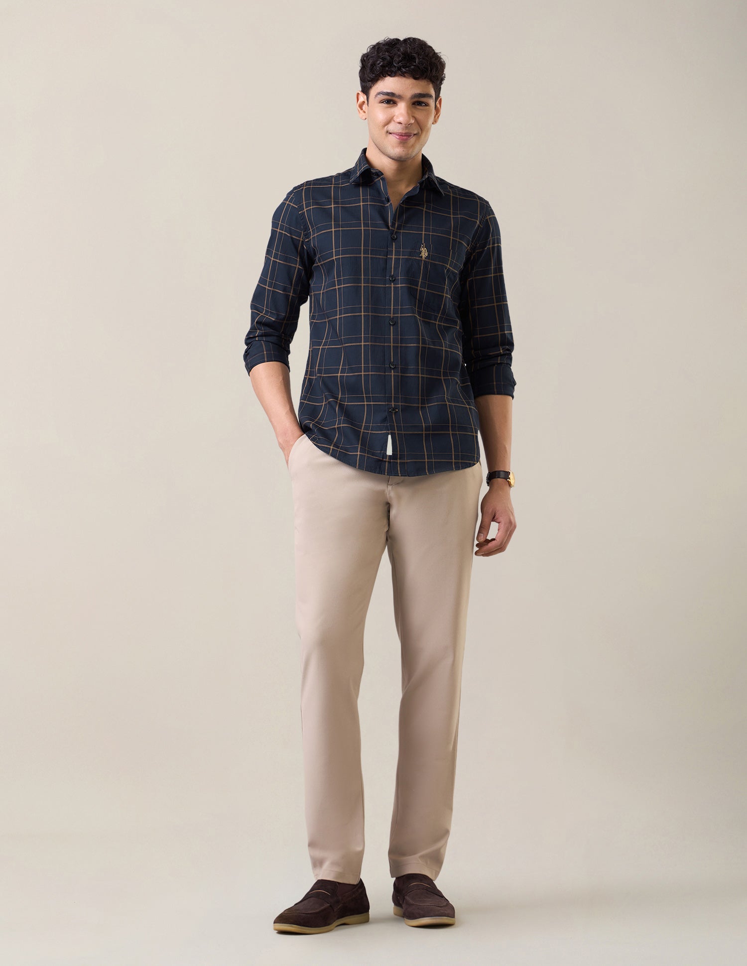 Grid Tattersall Checked Tailored Fit Shirt Navy - U.S. Polo Assn. India | Large