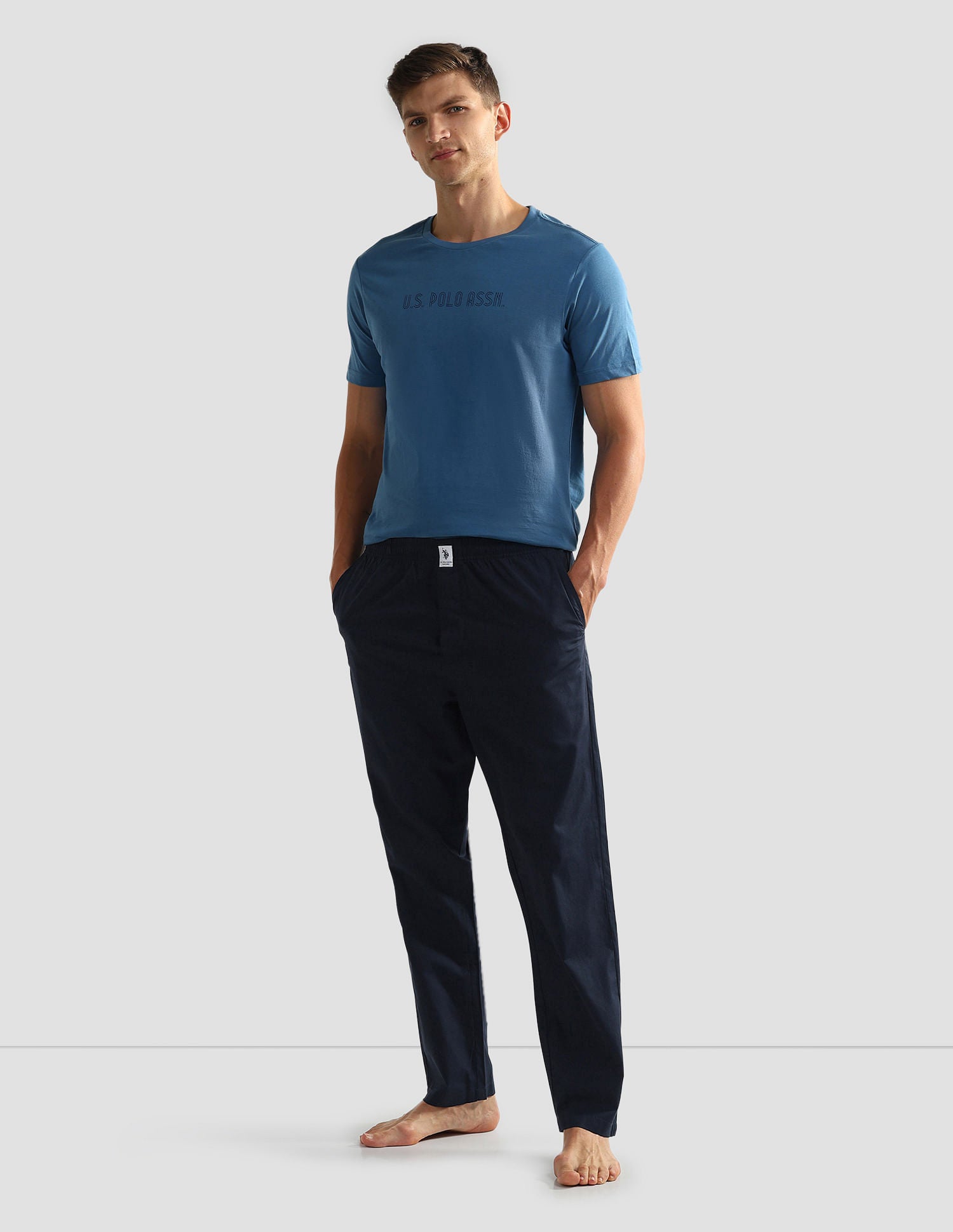 Mid Rise Solid OELP6 Lounge Track Pants - Pack Of 1 Navy - U.S. POLO ASSN. | Large