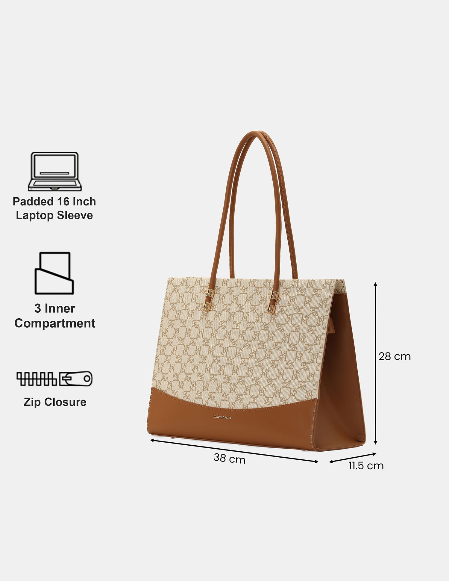 Women  Bella Tote Bag with Monogram Print Beige - U.S. POLO ASSN. | Large