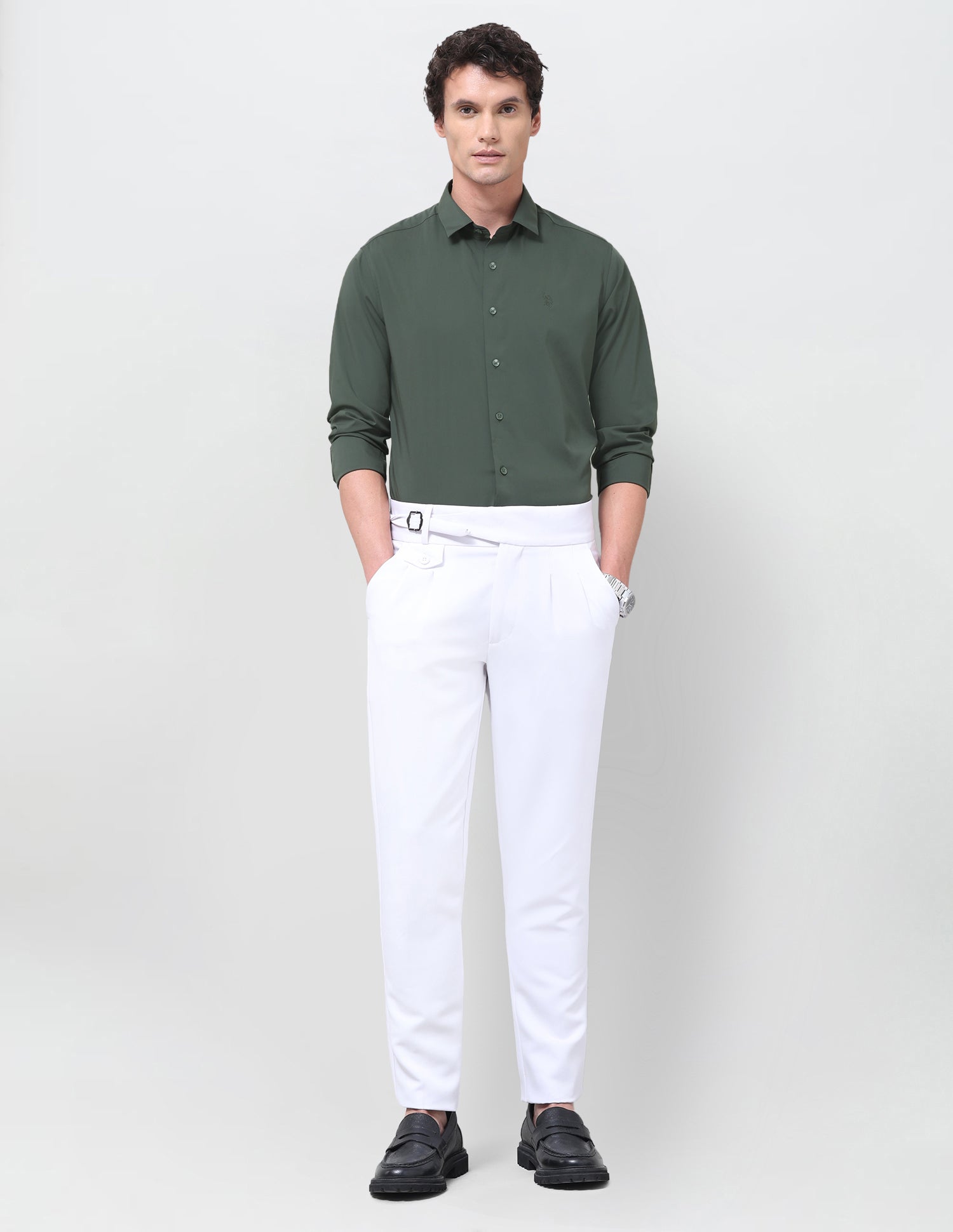 Solid Regular Fit Shirt Dark Green - U.S. Polo Assn. India | Large