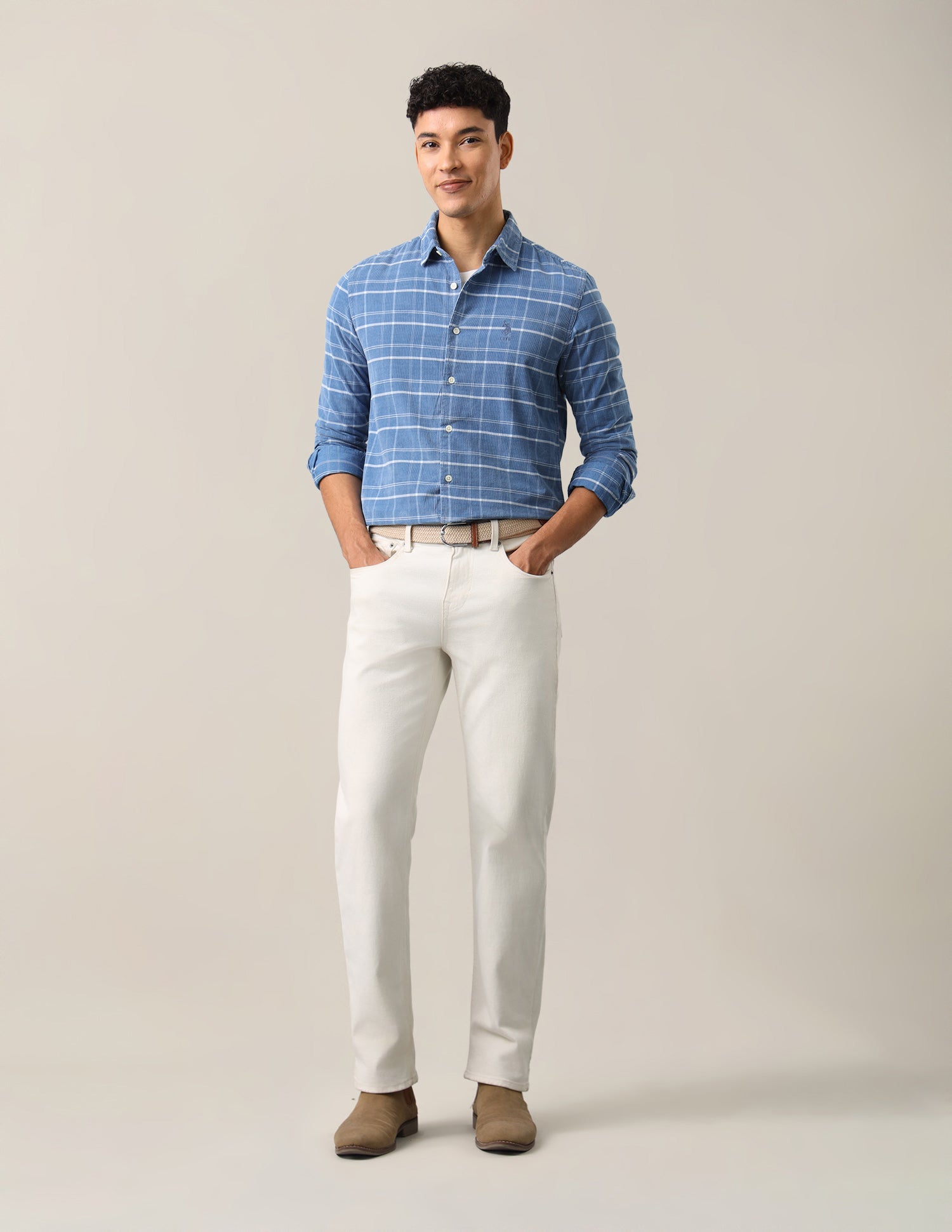 Corduroy Grid Tattersall Checked Shirt Light Indigo - U.S. Polo Assn. India | Large