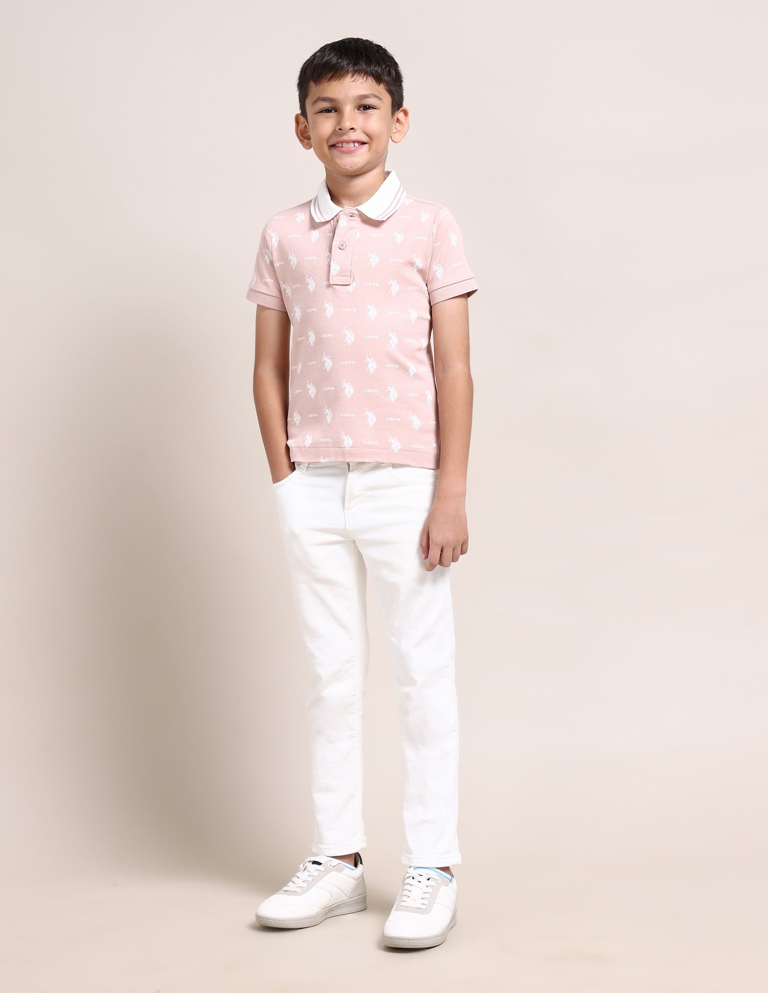 Boys All Over Logo Polo Shirt Dusty Pink - U.S. Polo Assn. India | Large