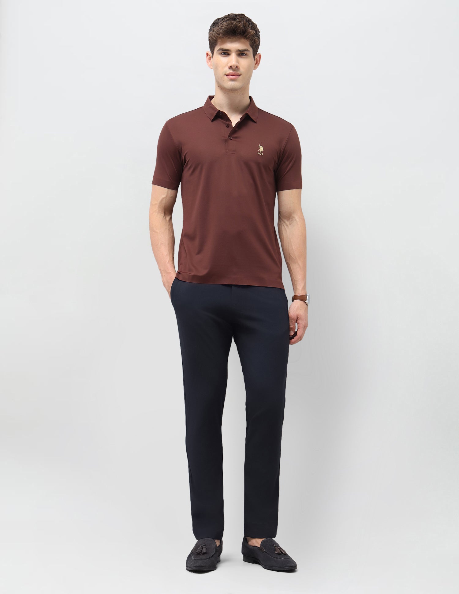 Solid Slim Fit Polo Shirt Rust - U.S. Polo Assn. India | Large