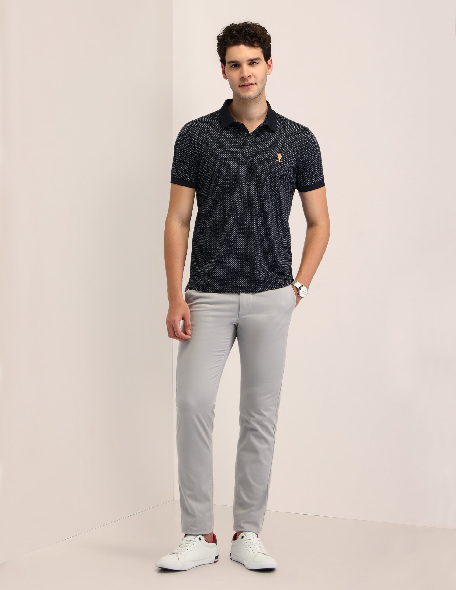 Geometric Printed Slim Fit Polo Shirt Navy - U.S. Polo Assn. India | Large