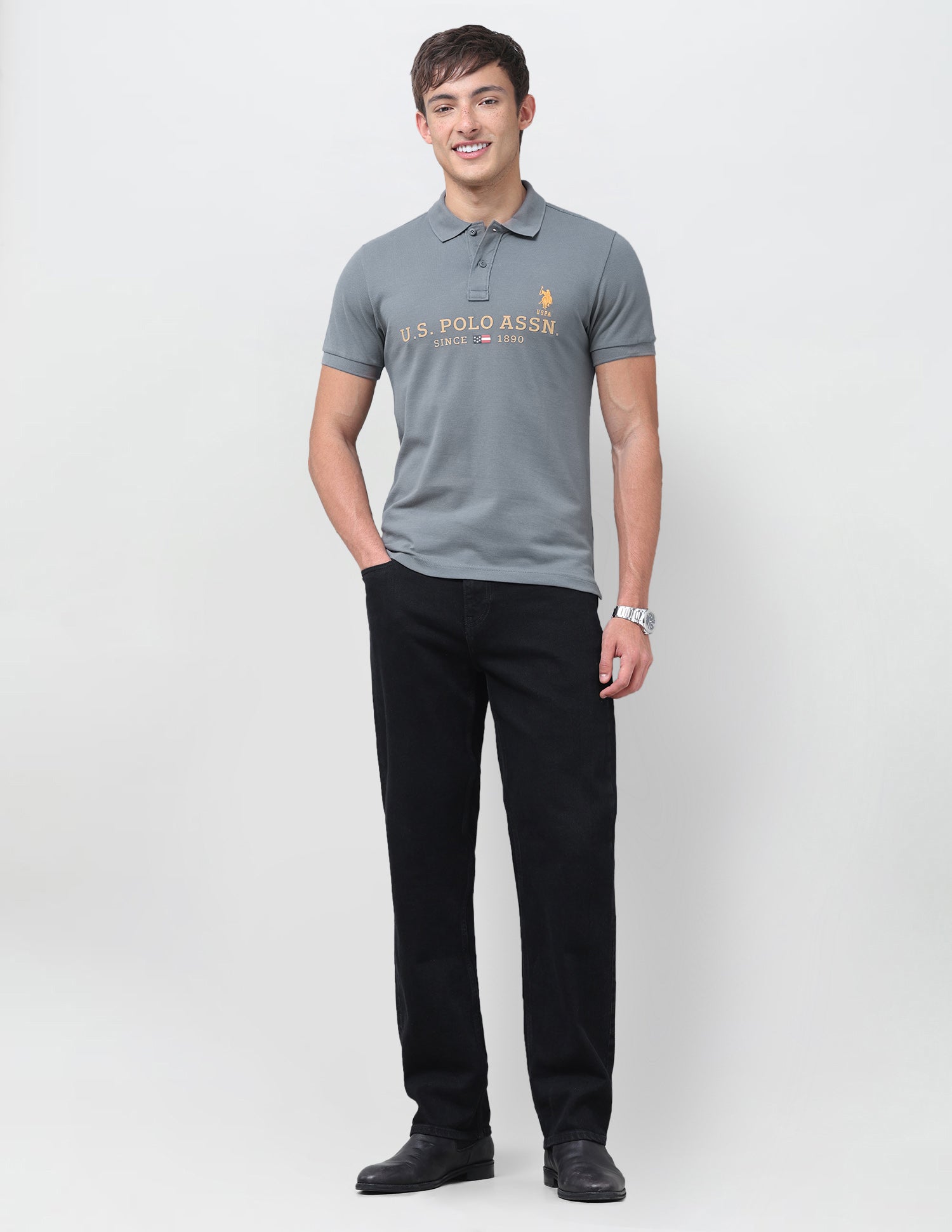 Brand Printed Regular Fit Polo Shirt Dark Grey - U.S. Polo Assn. India | Large