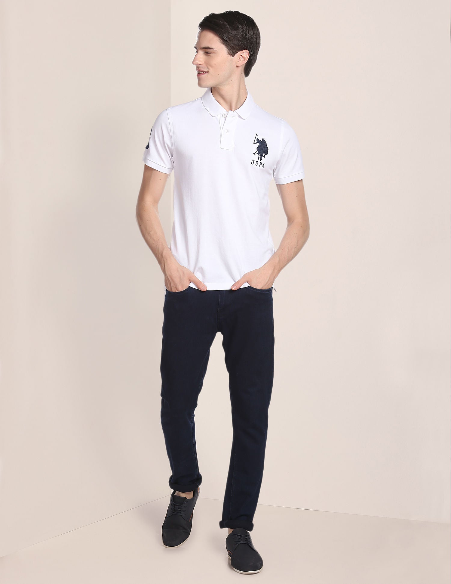 Compact Cotton Logo Polo Shirt White - U.S. Polo Assn. India | Large