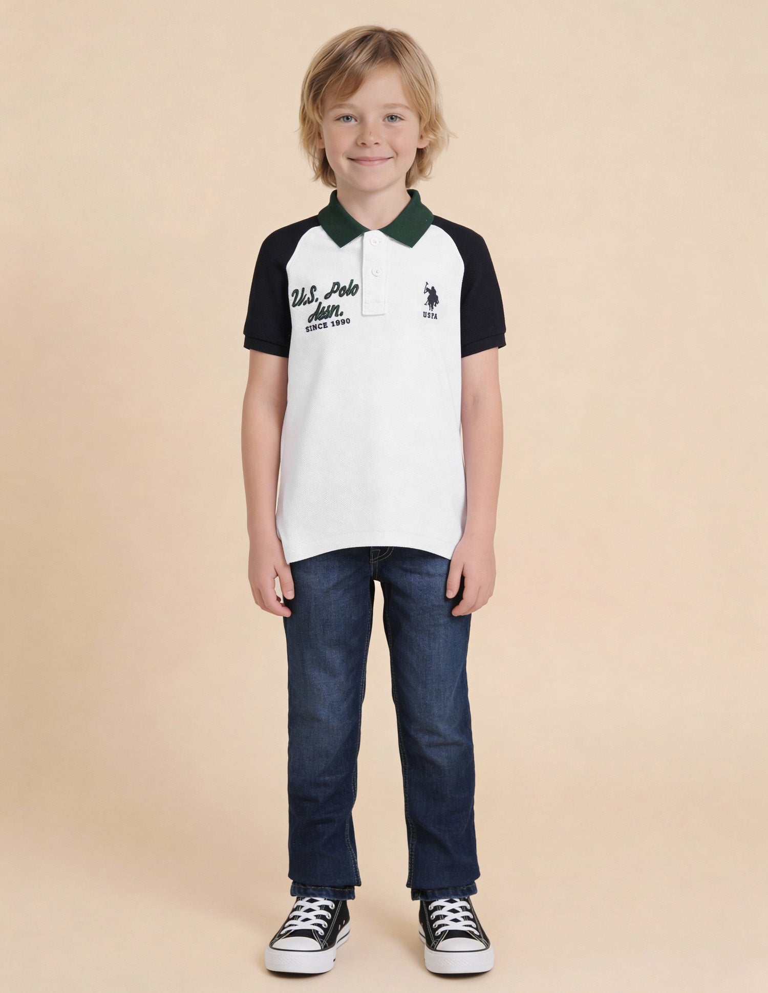 Boys Colour Block Regular Fit Polo Shirt White - U.S. Polo Assn. India | Large