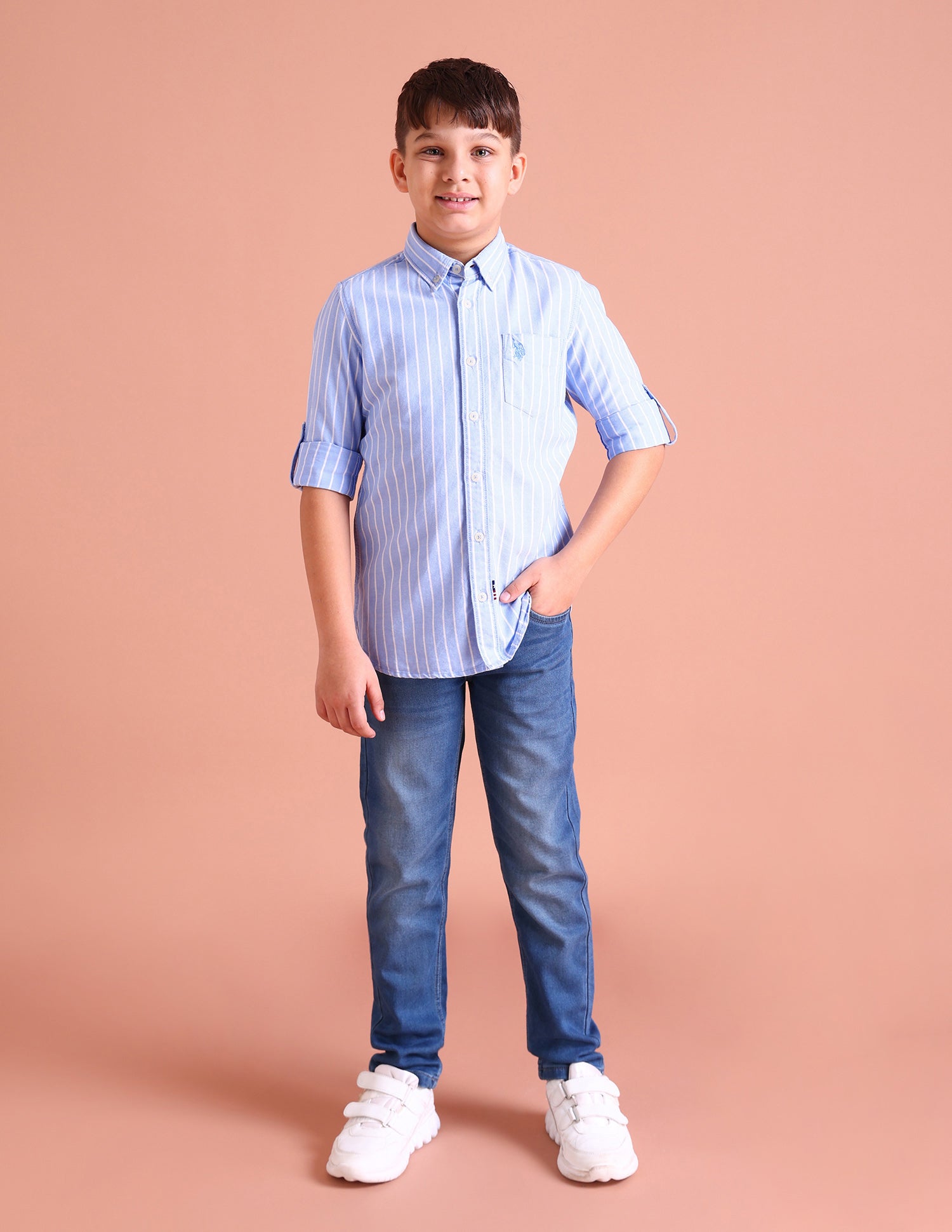 Button Down Striped Casual Shirt Light Blue - U.S. POLO ASSN. | Large