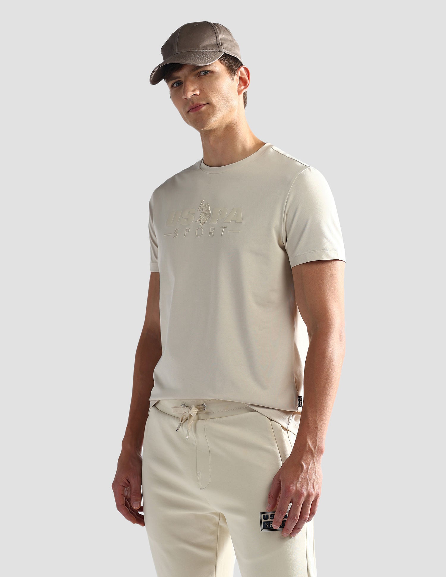 Brand Print Slim Fit Active T-Shirt Beige - U.S. Polo Assn. India | Large