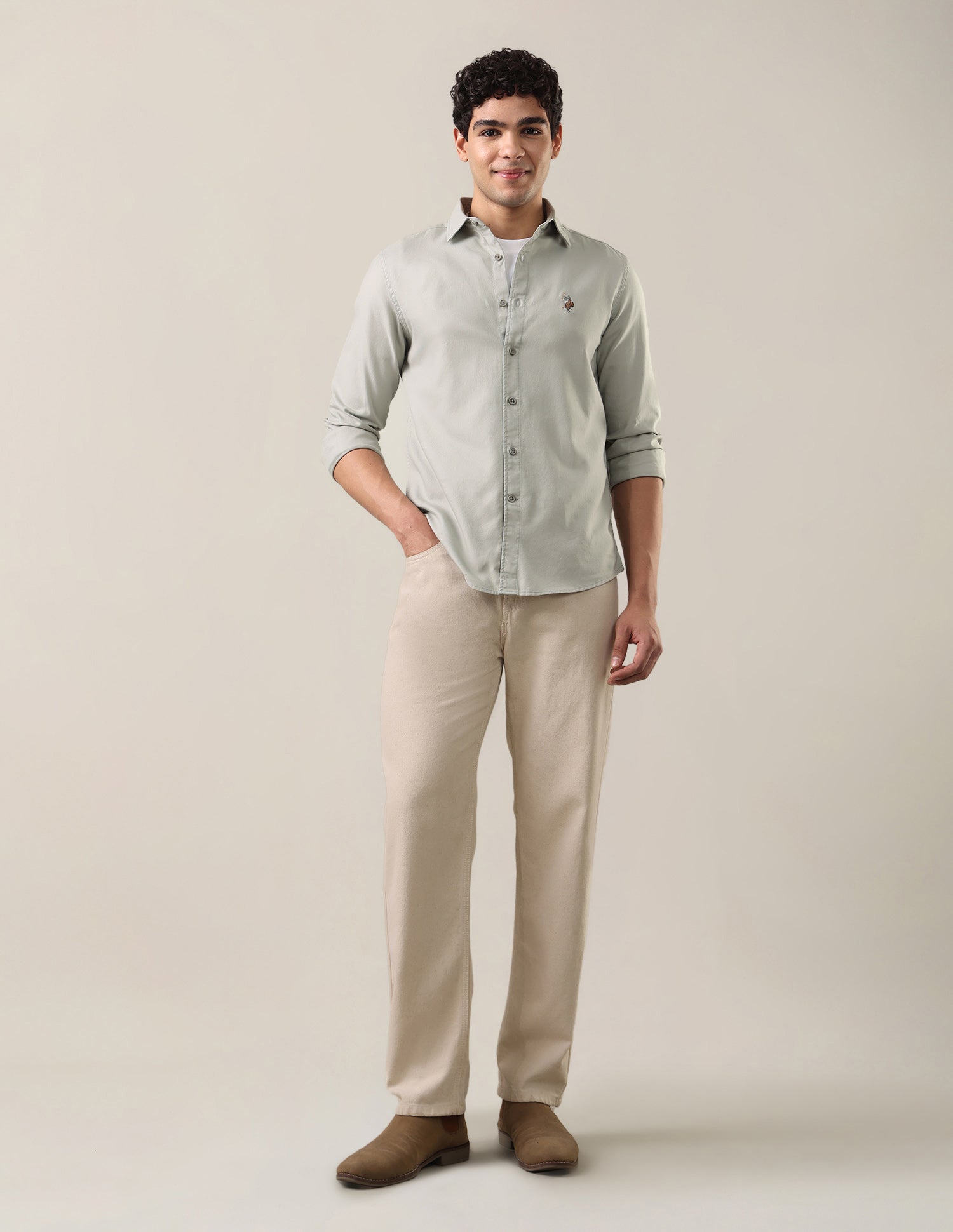 Twill Regular Fit Shirt Light Green - U.S. Polo Assn. India | Large
