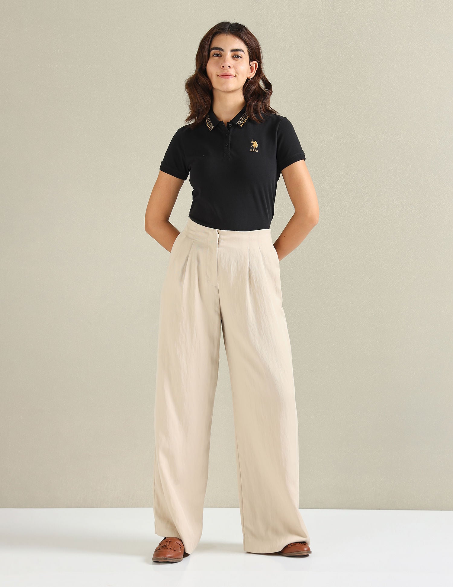 Geometric Detail Pique Polo Shirt Black - U.S. POLO ASSN. | Large