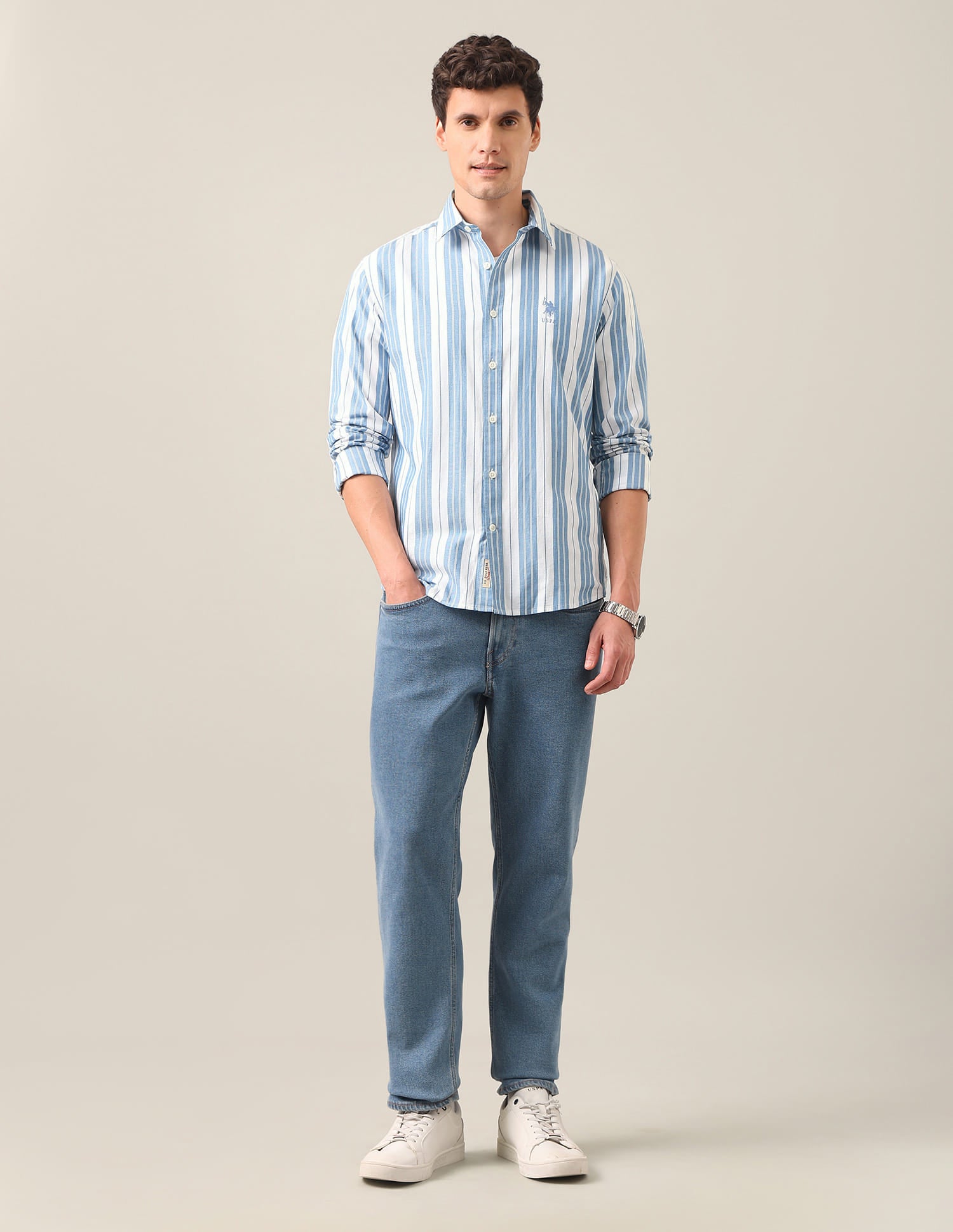 Vertical Striped Twill Shirt Blue - U.S. Polo Assn. India | Large