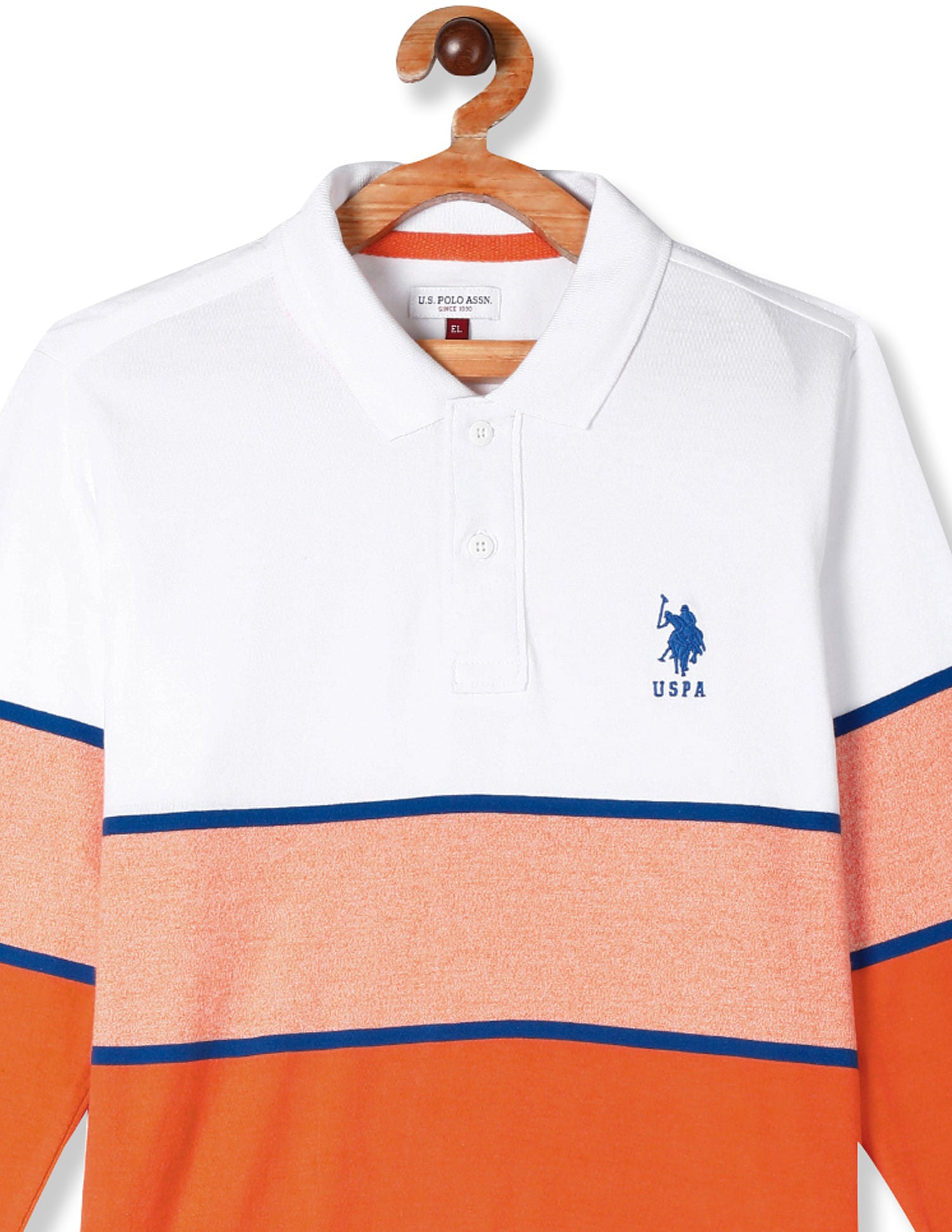 White And Orange Boys Colour Block Polo Shirt White and Orange - U.S. Polo Assn. India | Large