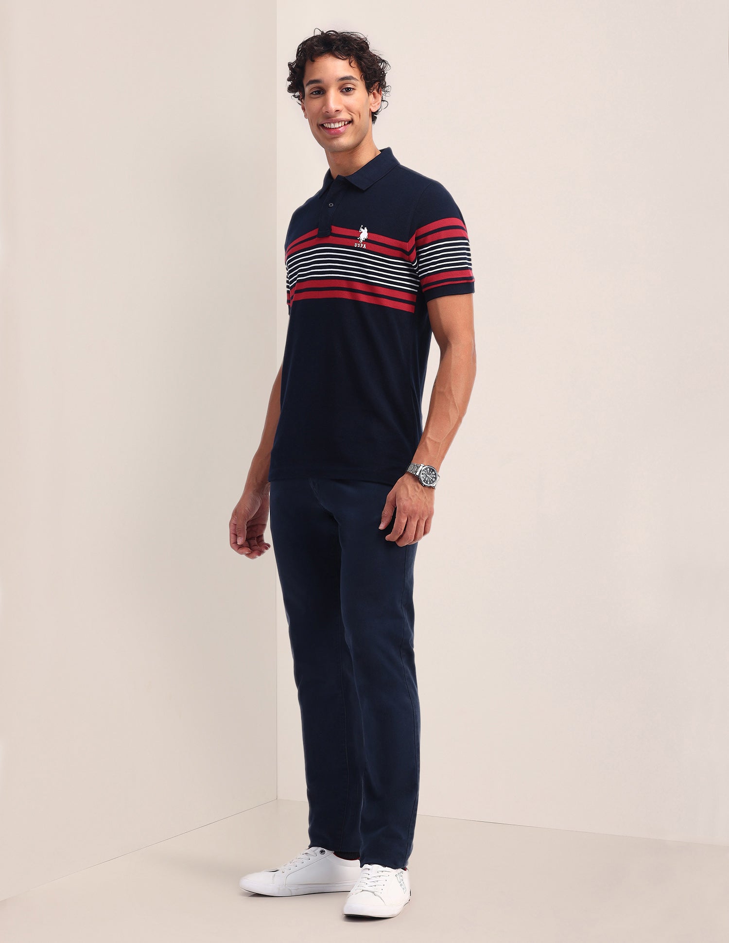 Horizontal Striped Slim Fit Polo Shirt Navy - U.S. POLO ASSN. | Large