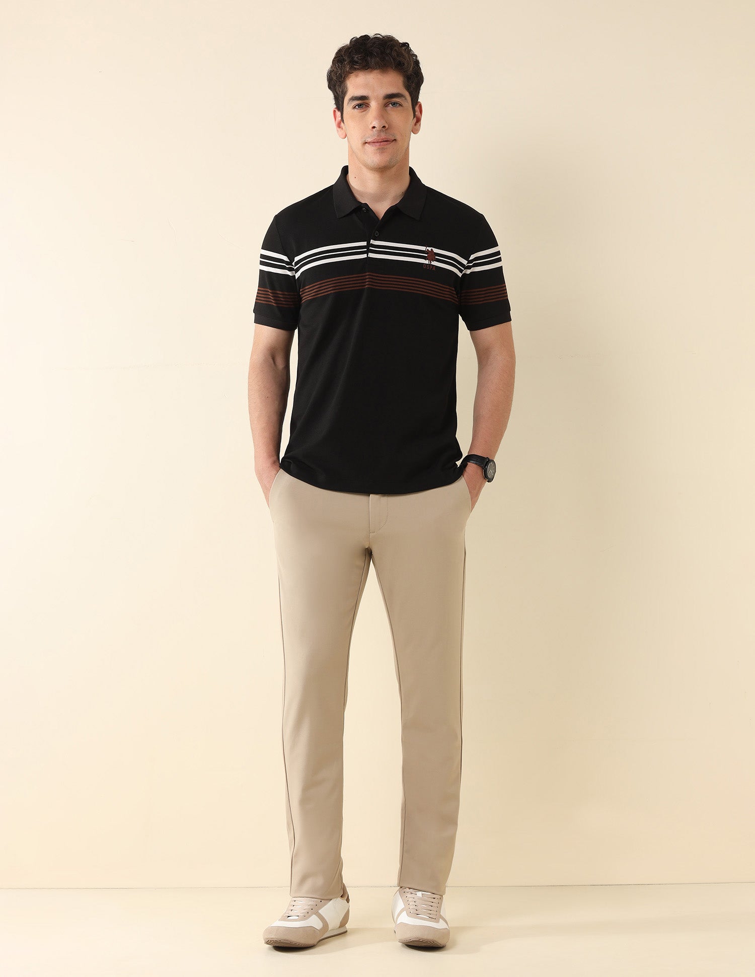 Horizontal Striped Modern Monochrome Polo Shirt Black - U.S. Polo Assn. India | Large