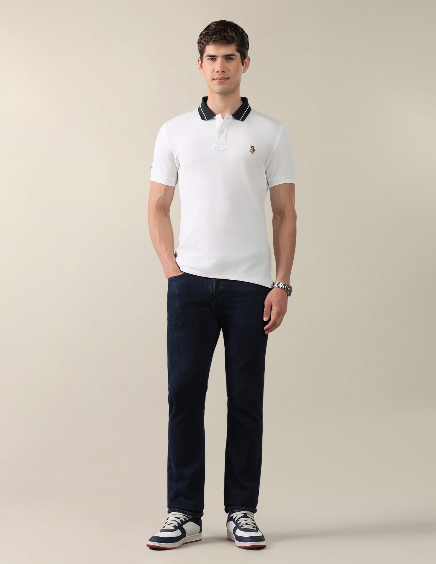 Solid Slim Fit Polo Shirt White - U.S. Polo Assn. India | Large