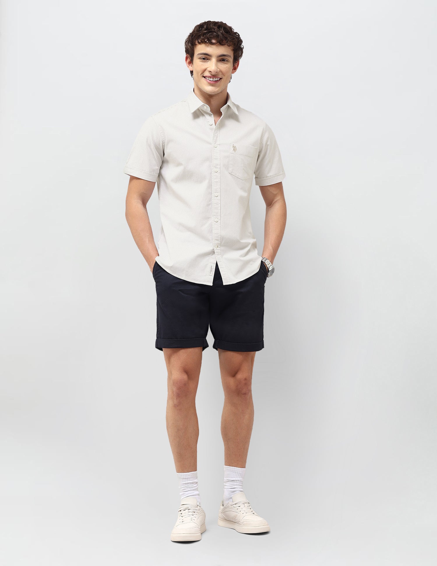 Vertical Striped Regular Fit Shirt Beige - U.S. Polo Assn. India | Large