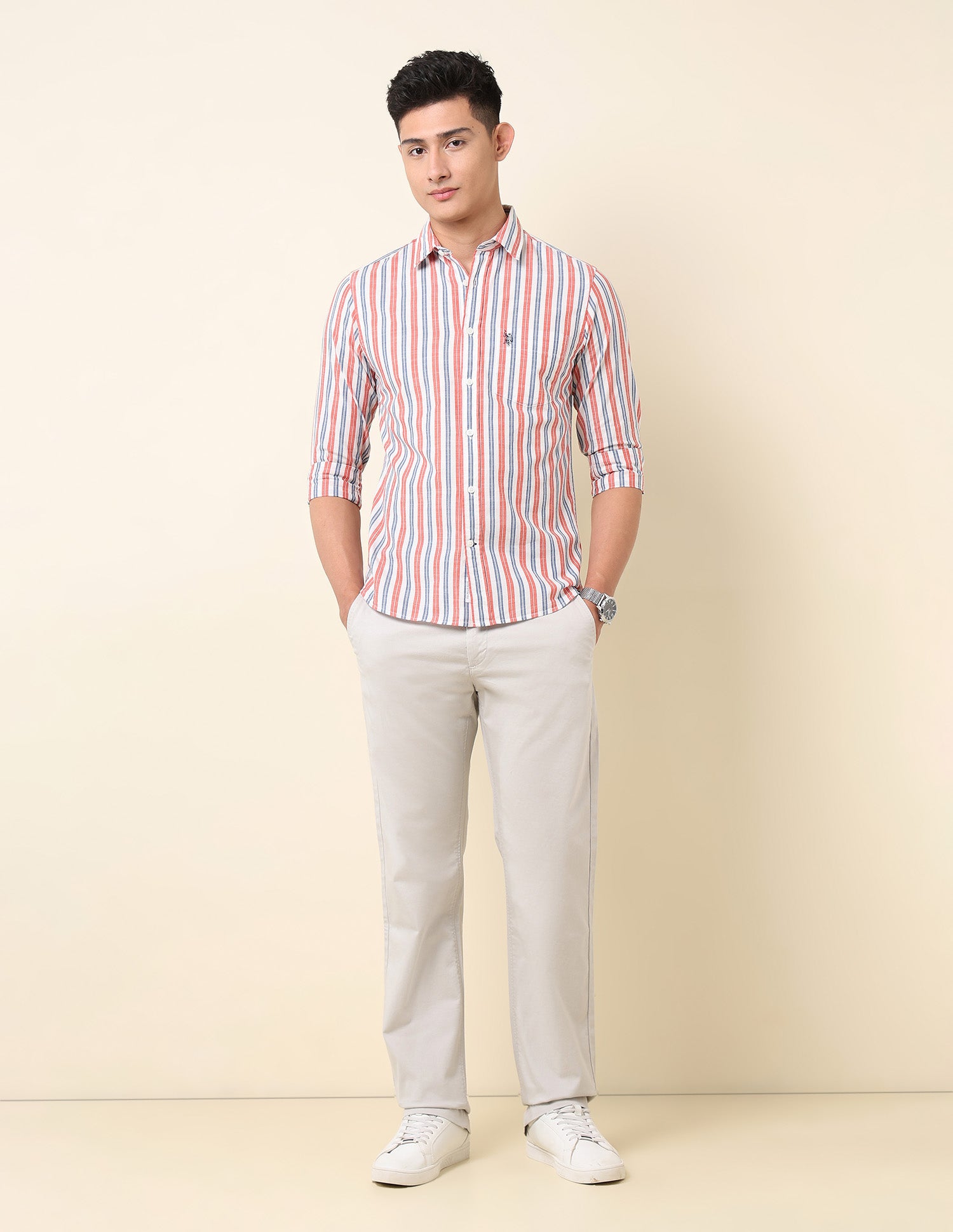 Vertical Striped Pure Cotton Shirt Red - U.S. Polo Assn. India | Large
