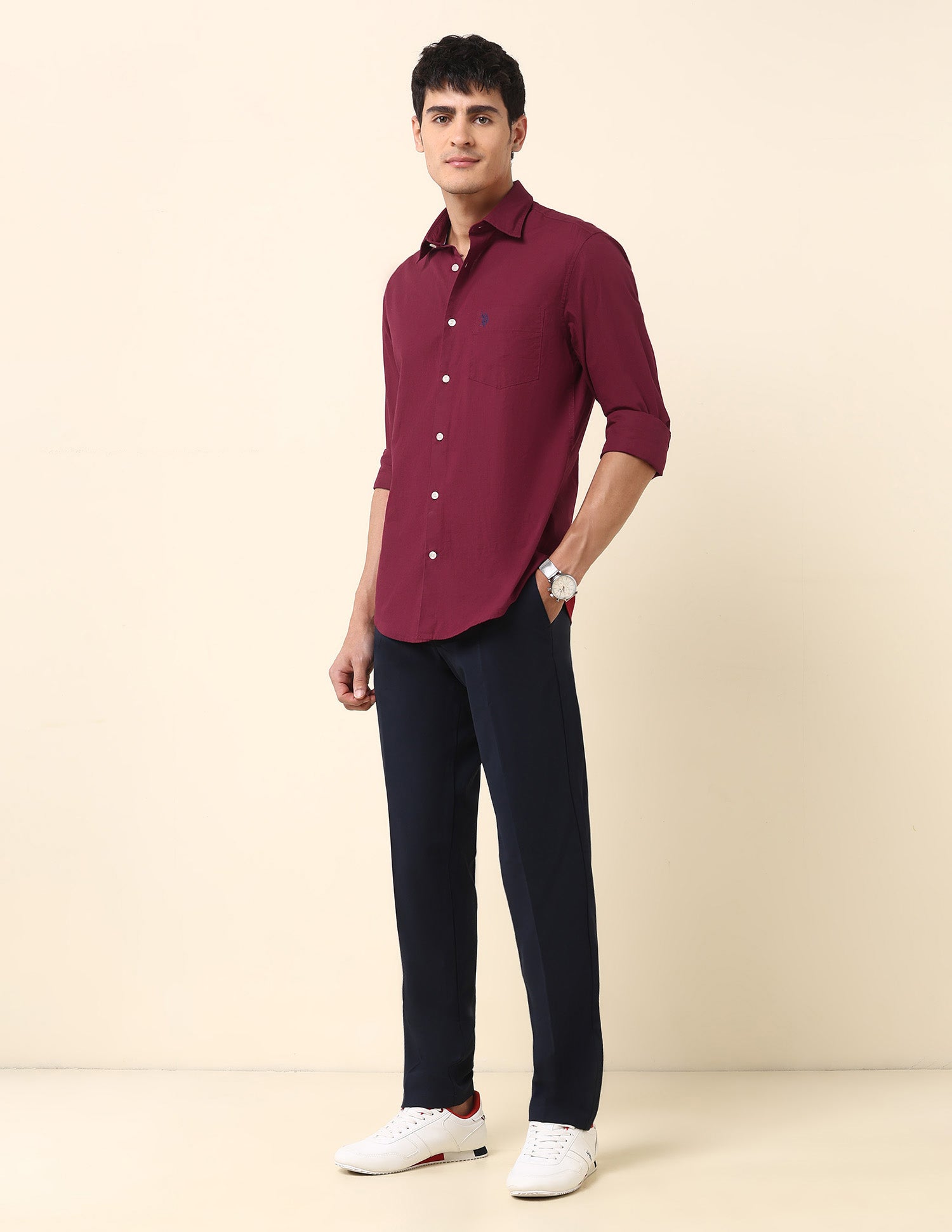 Twill Tailored Fit Solid Shirt Maroon - U.S. Polo Assn. India | Large