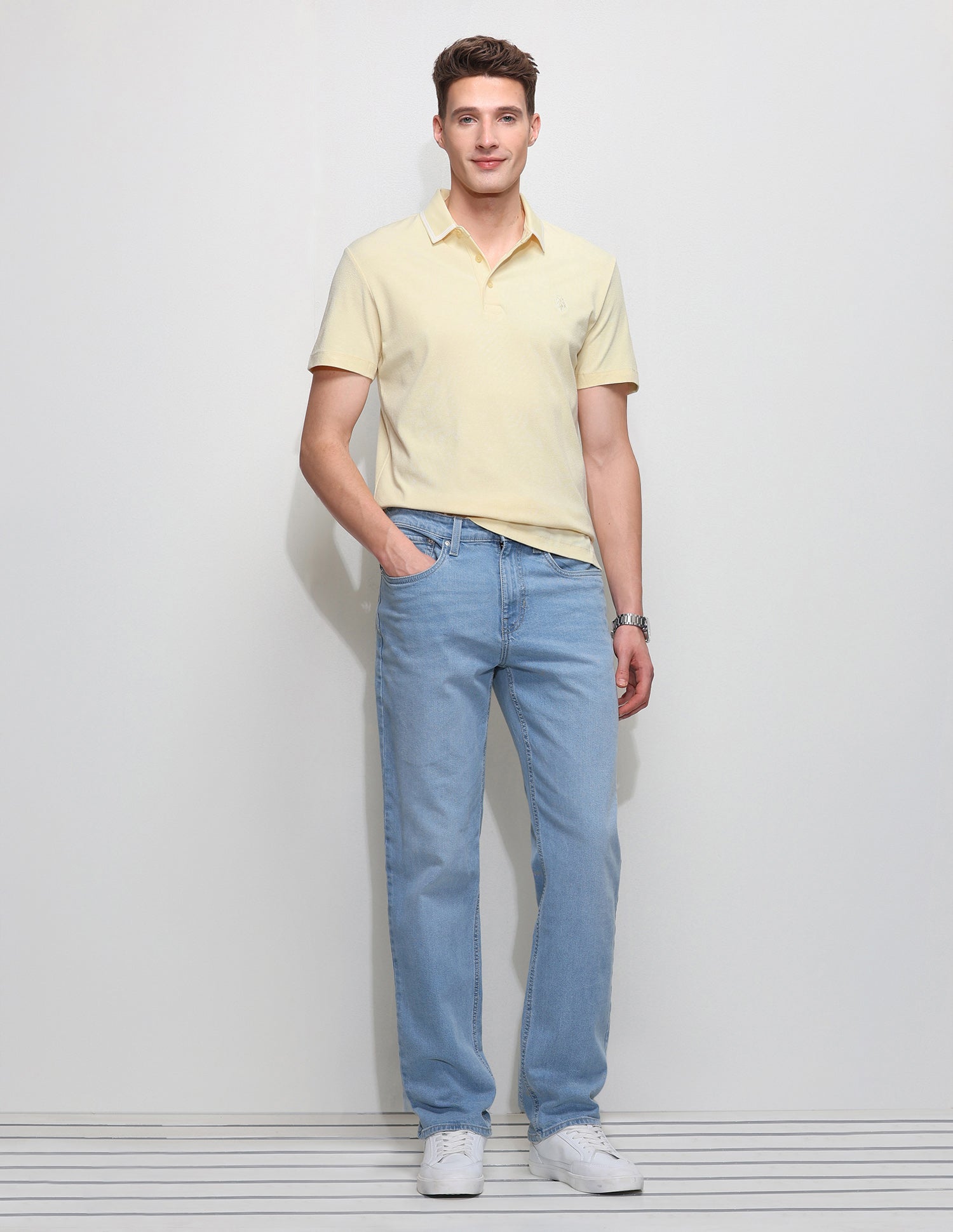 Solid Slim Fit Polo Shirt Yellow - U.S. Polo Assn. India | Large