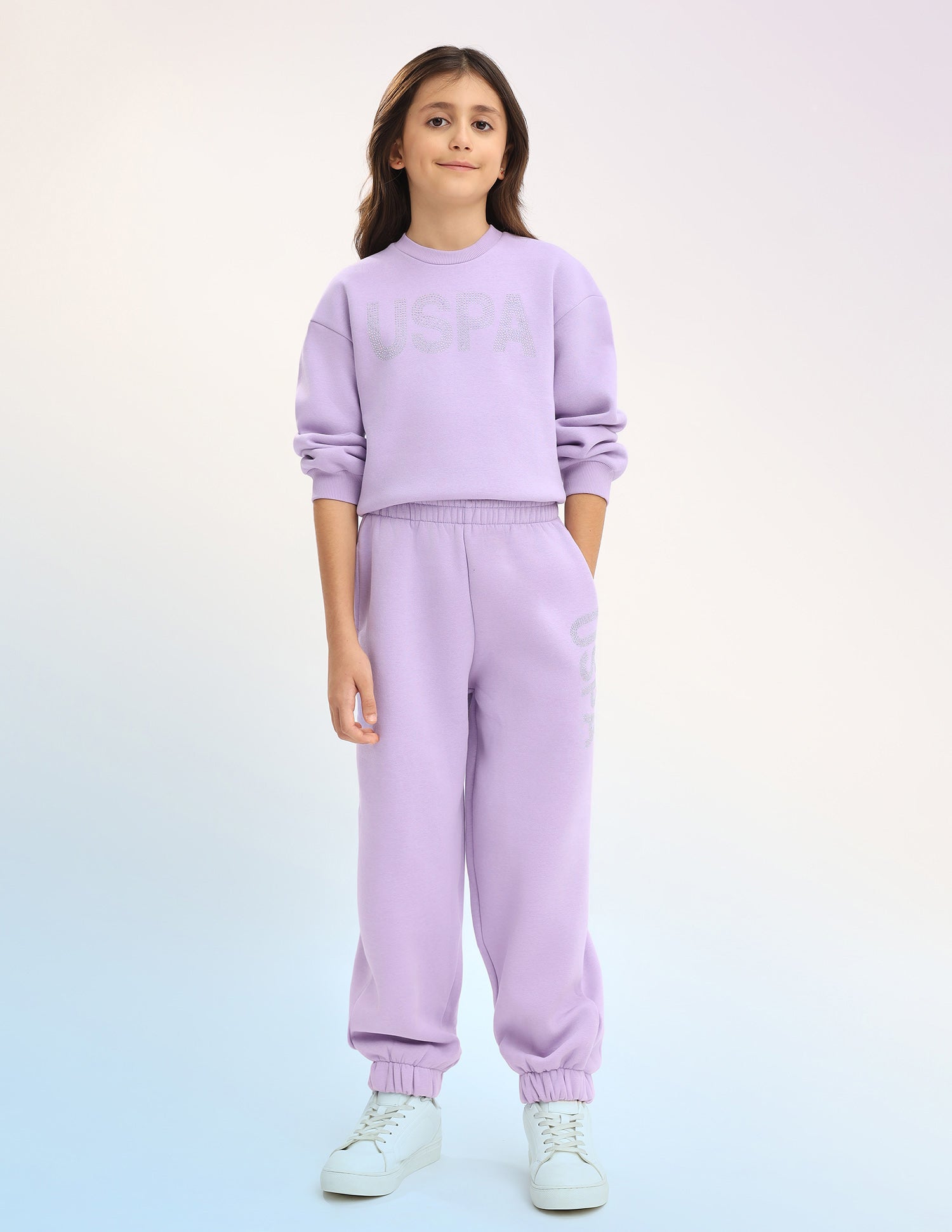 Brand Embellished Regular Fit Sweatshirt Light Purple - U.S. POLO ASSN. | Large