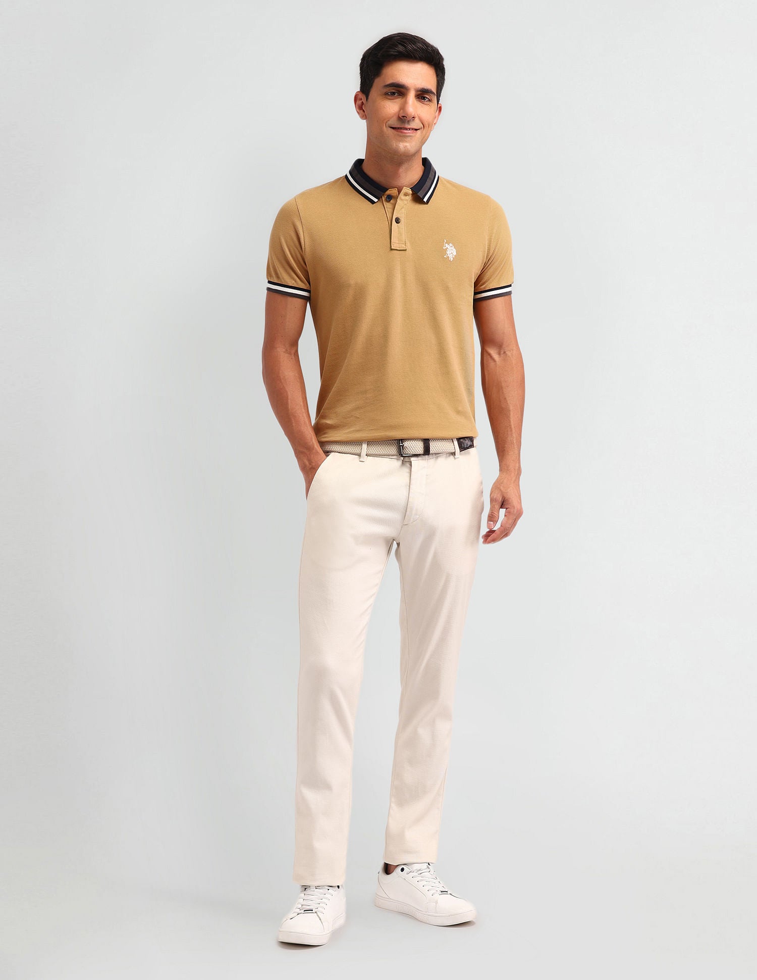Outdoor Muscle Fit Solid Polo Shirt Tan - U.S. POLO ASSN. | Large