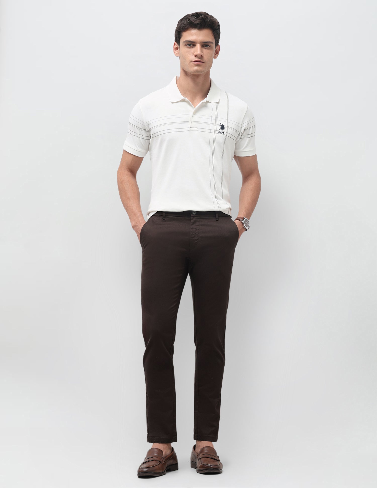 Austin Slim Fit Mid Rise Trousers Choco - U.S. Polo Assn. India | Large