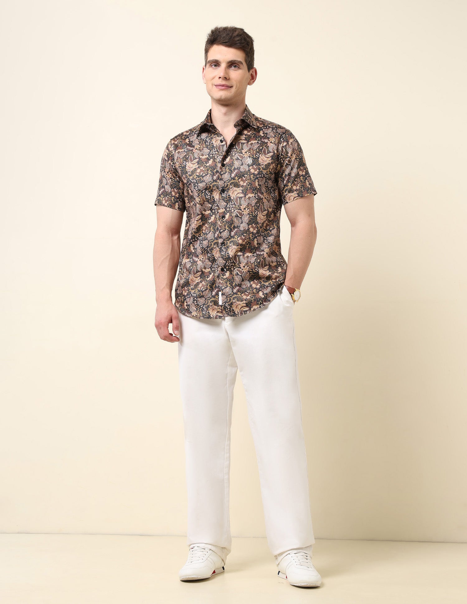 All-Over Printed Satin Shirt Brown - U.S. Polo Assn. India | Large
