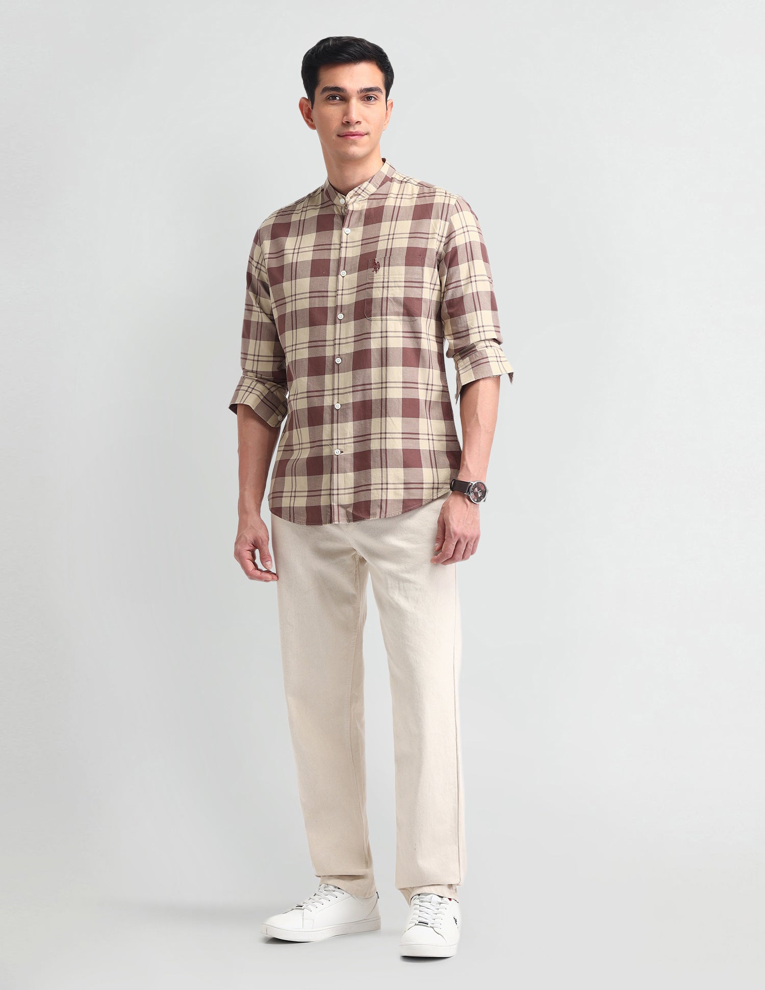 Plaid Checked Slim Fit Shirt Brown - U.S. POLO ASSN. | Large