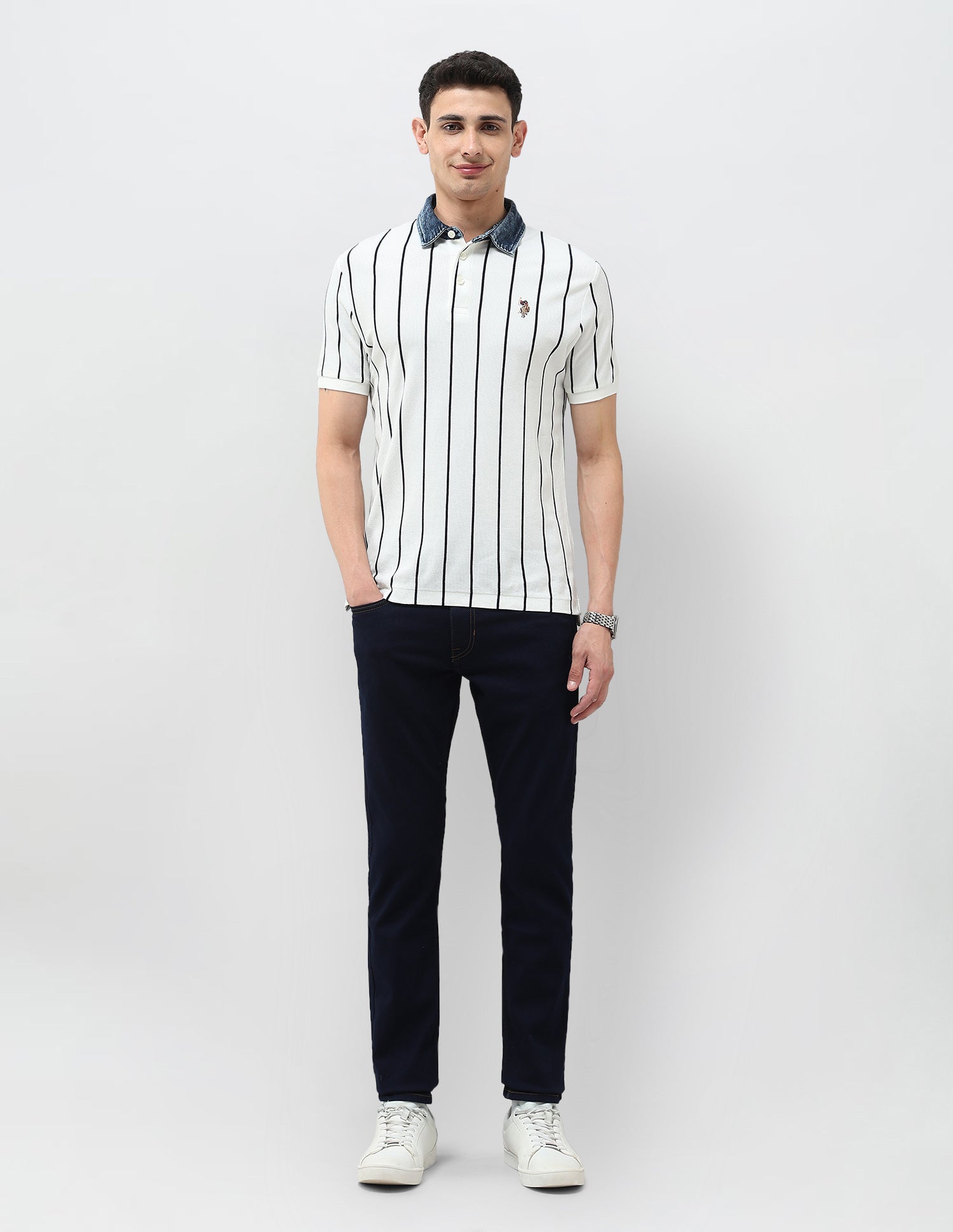 Monochrome Vertical Striped Polo Shirt Ivory - U.S. POLO ASSN. | Large