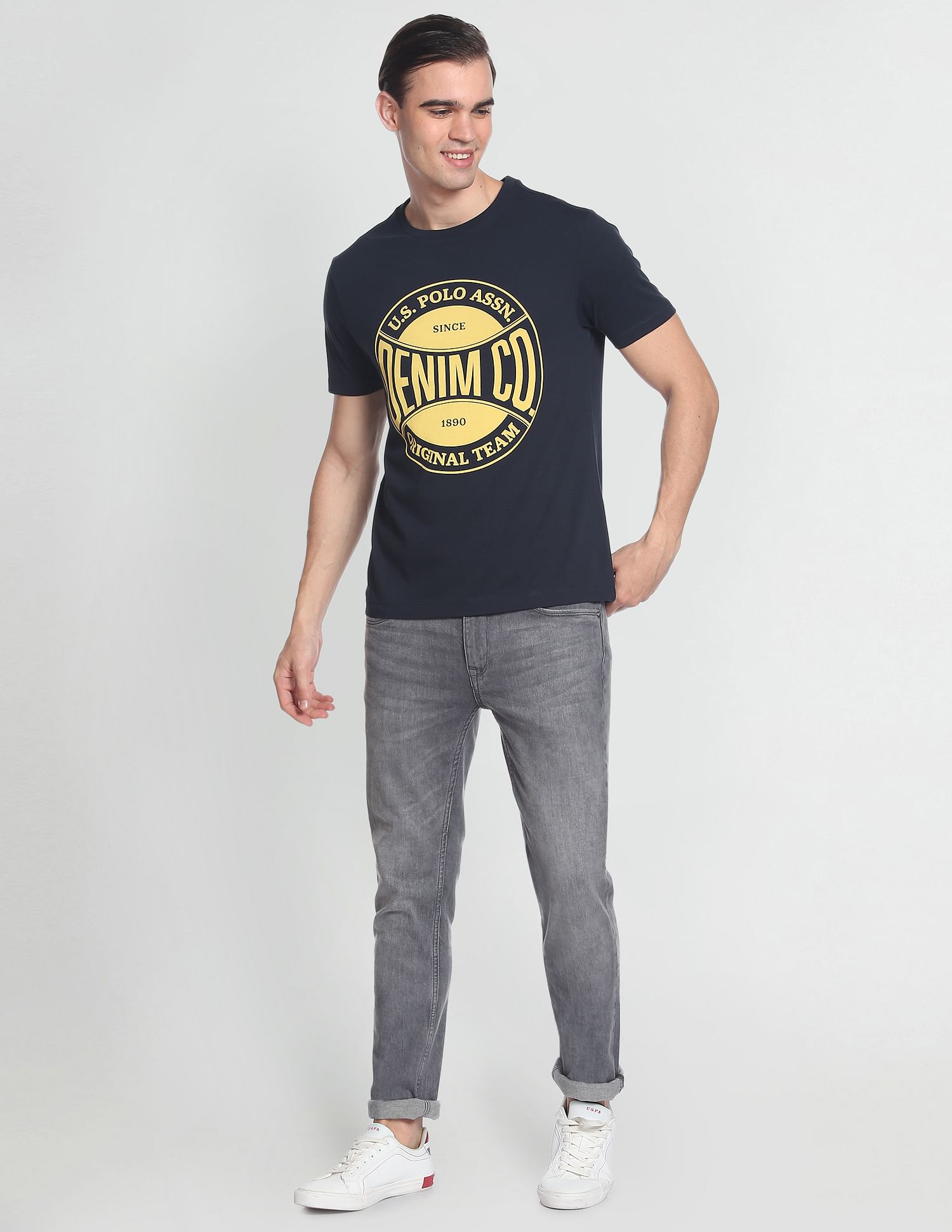 Circle Brand Print Cotton T-Shirt Navy - U.S. Polo Assn. India | Large
