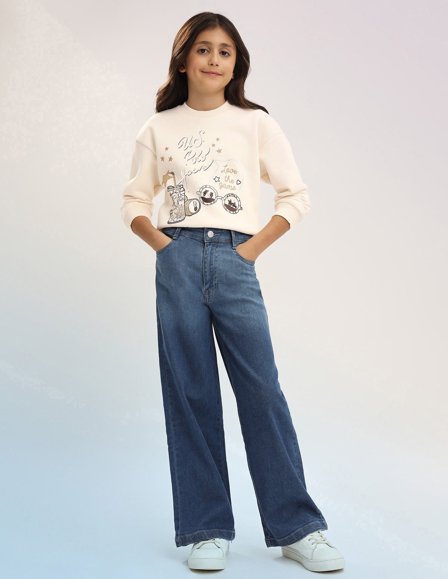 Brand Embellished Regular Fit Sweatshirt Beige - U.S. POLO ASSN. | Large