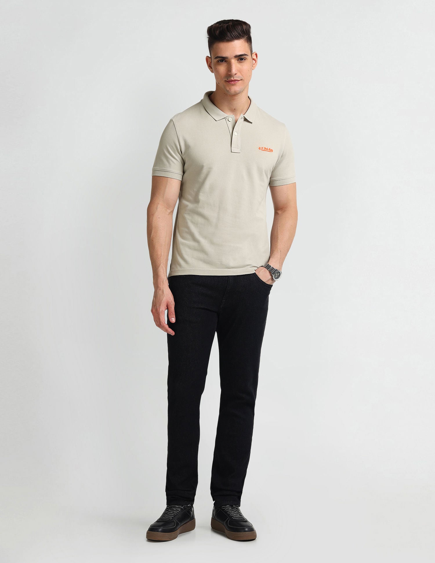 Solid Muscle Fit Polo Shirt Taupe - U.S. Polo Assn. India | Large