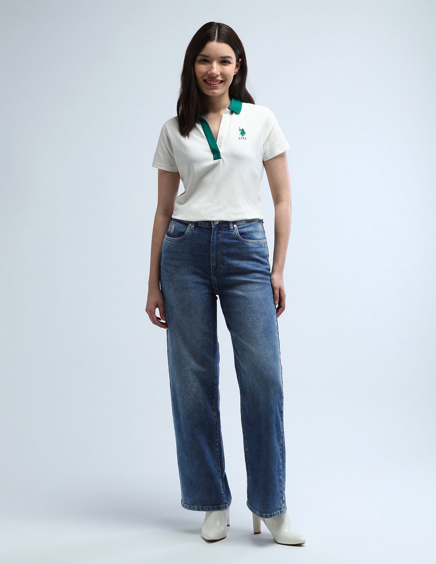 High Rise Wideleg Stretchable Jeans Blue - U.S. POLO ASSN. | Large