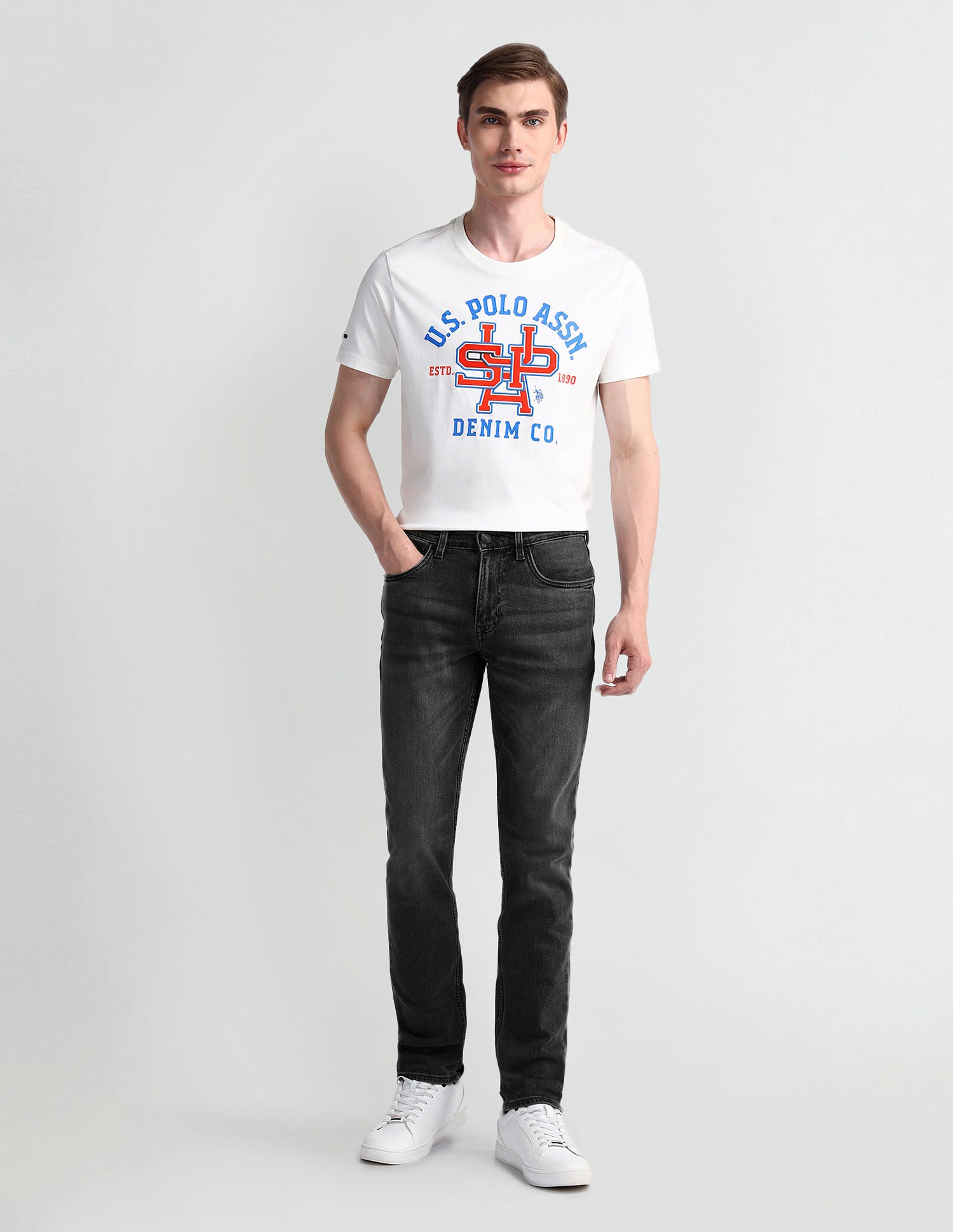 Slim Tapered Fit Grey Jeans Charcoal-Grey - U.S. Polo Assn. India | Large