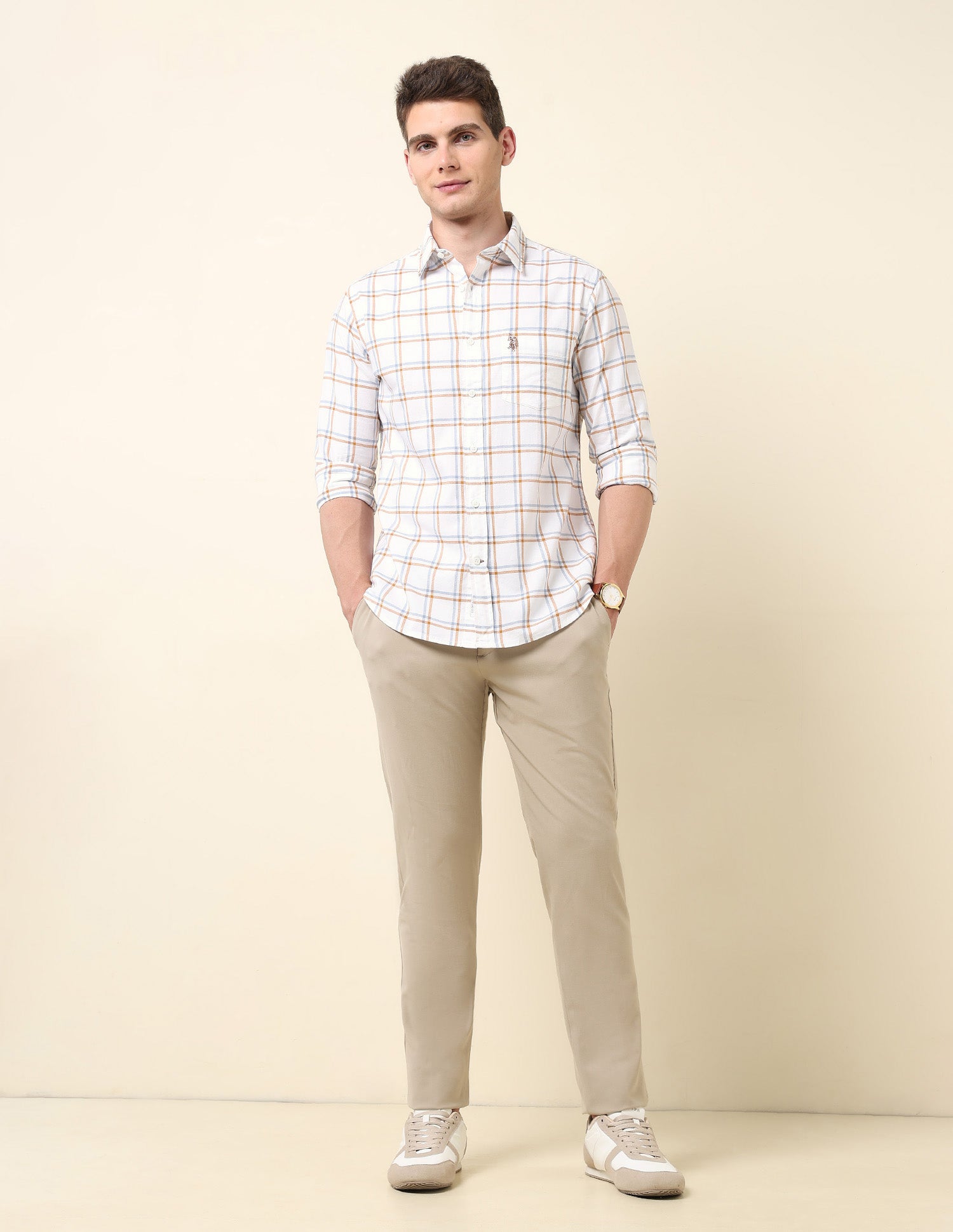 Grid Tattersall Checked Tailored Fit Shirt Orange - U.S. Polo Assn. India | Large