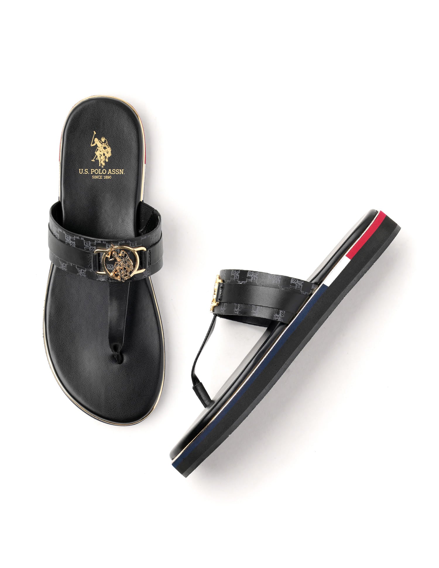Women Abigail Flat Sandals Black - U.S. Polo Assn. India | Large