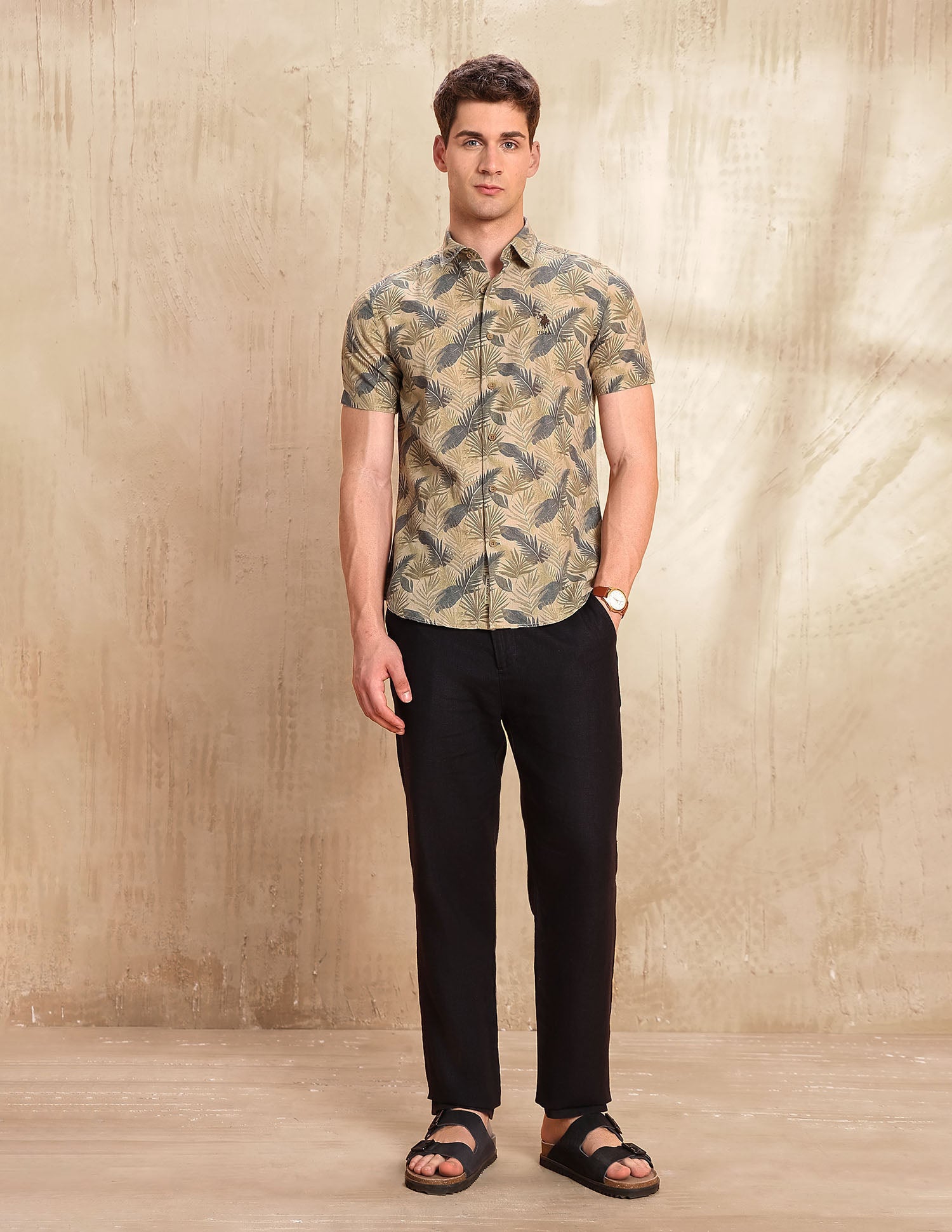 Tropical Printed Legend Of Horseshoe Shirt Olive - U.S. POLO ASSN. | Large