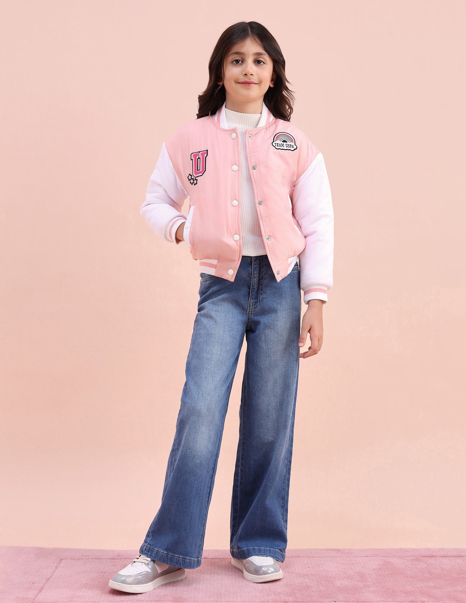 Colourblocked Regular Fit Varsity Jacket Light Peach - U.S. POLO ASSN. | Large