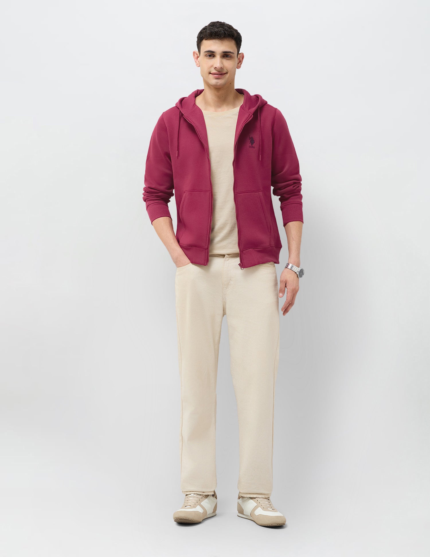 Solid Regular Fit Sweatshirt Maroon - U.S. POLO ASSN. | Large