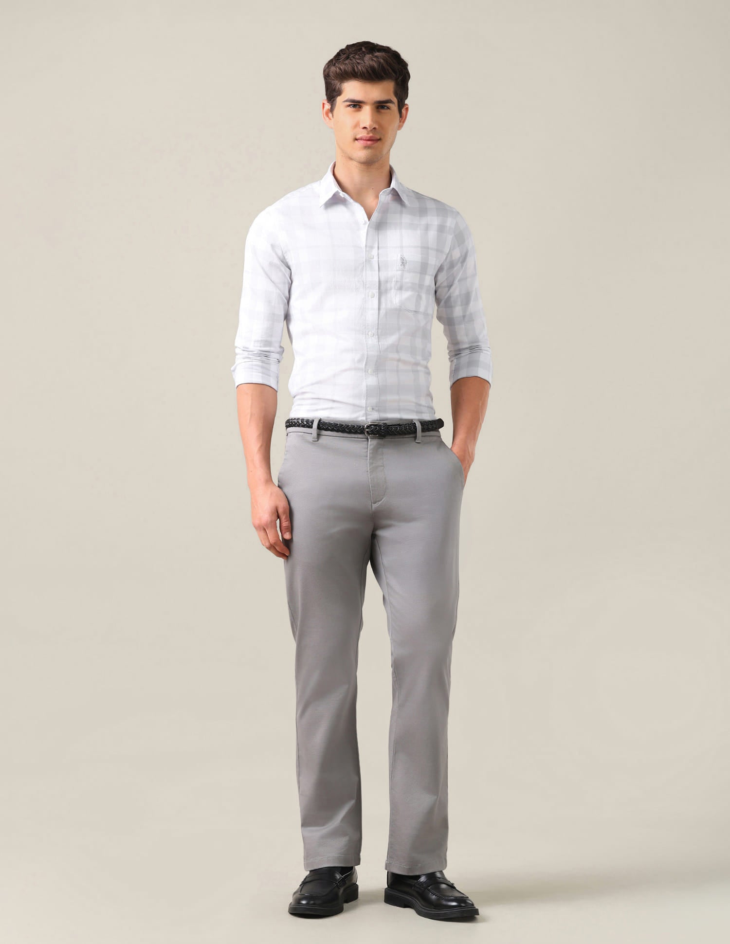 Grid Tattersall Checked Tailored Fit Shirt Grey - U.S. Polo Assn. India | Large