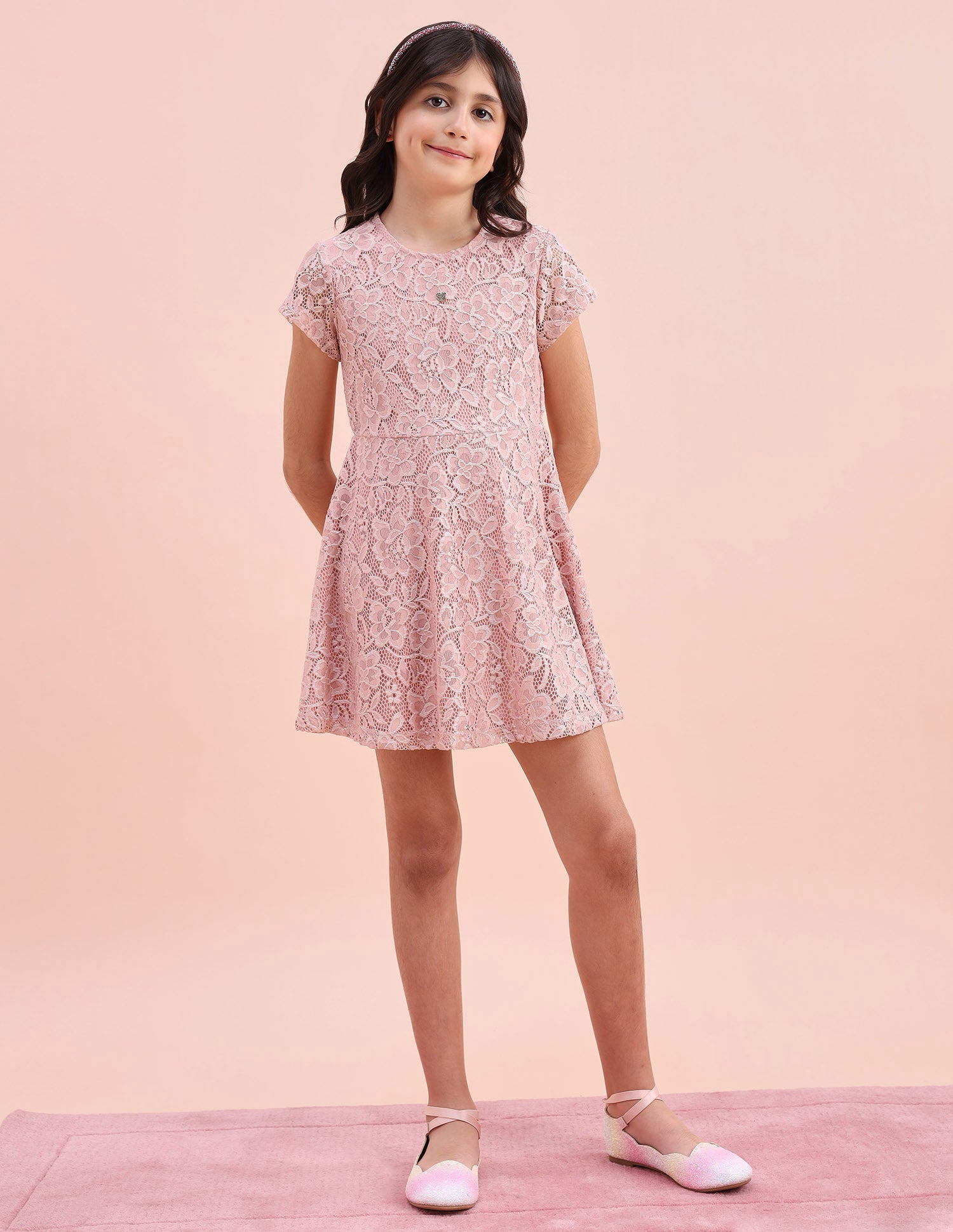 Girls Floral A-Line Lace Dress Light Pink - U.S. POLO ASSN. | Large