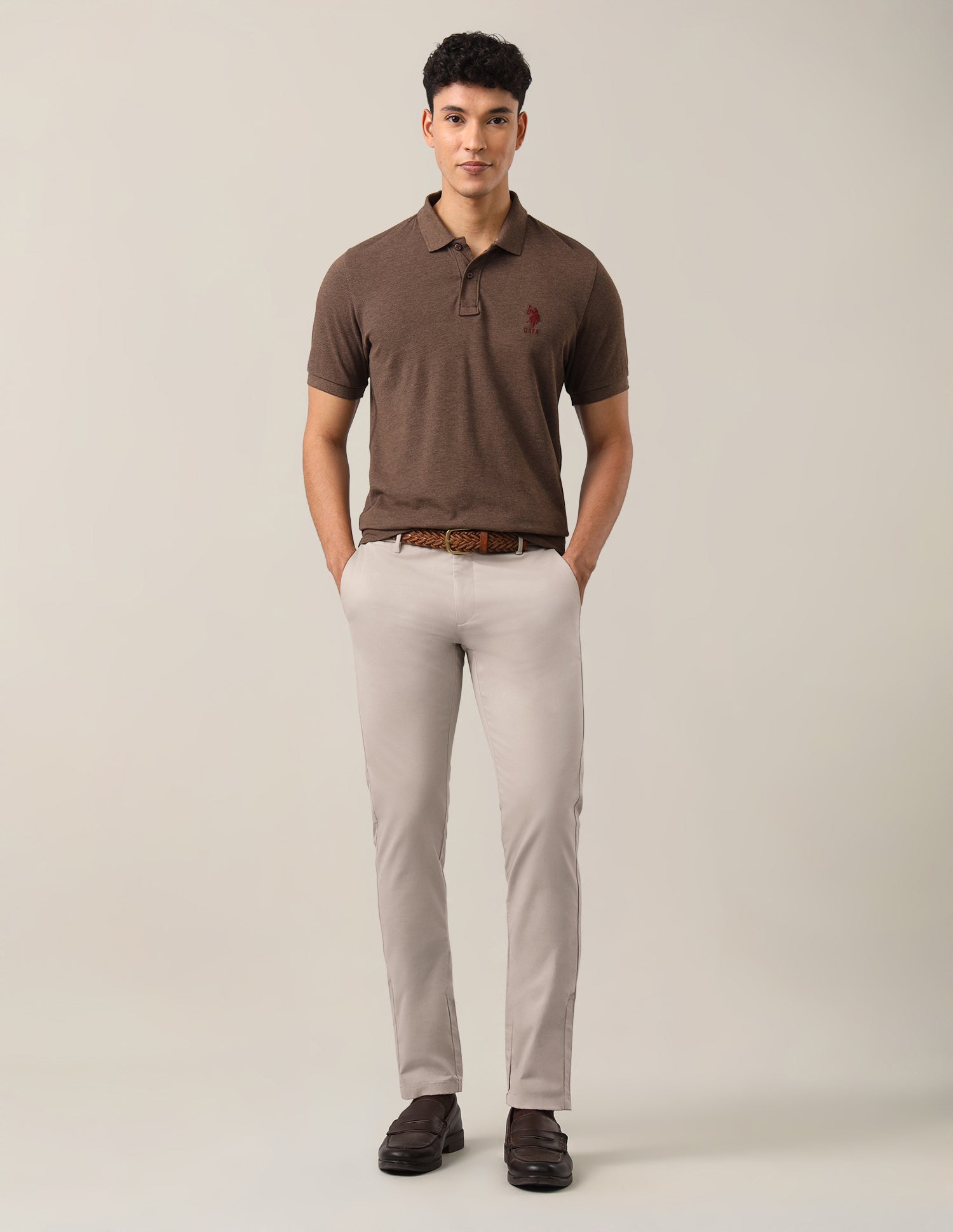 Textured Satin Trousers Beige - U.S. Polo Assn. India | Large