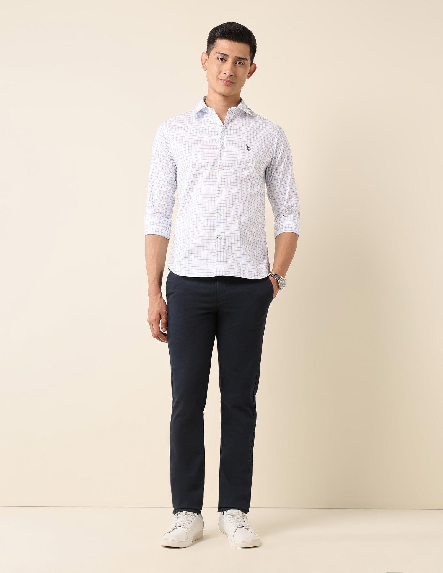 Tailored Fit Graph Checked Shirt Blue - U.S. Polo Assn. India | Large